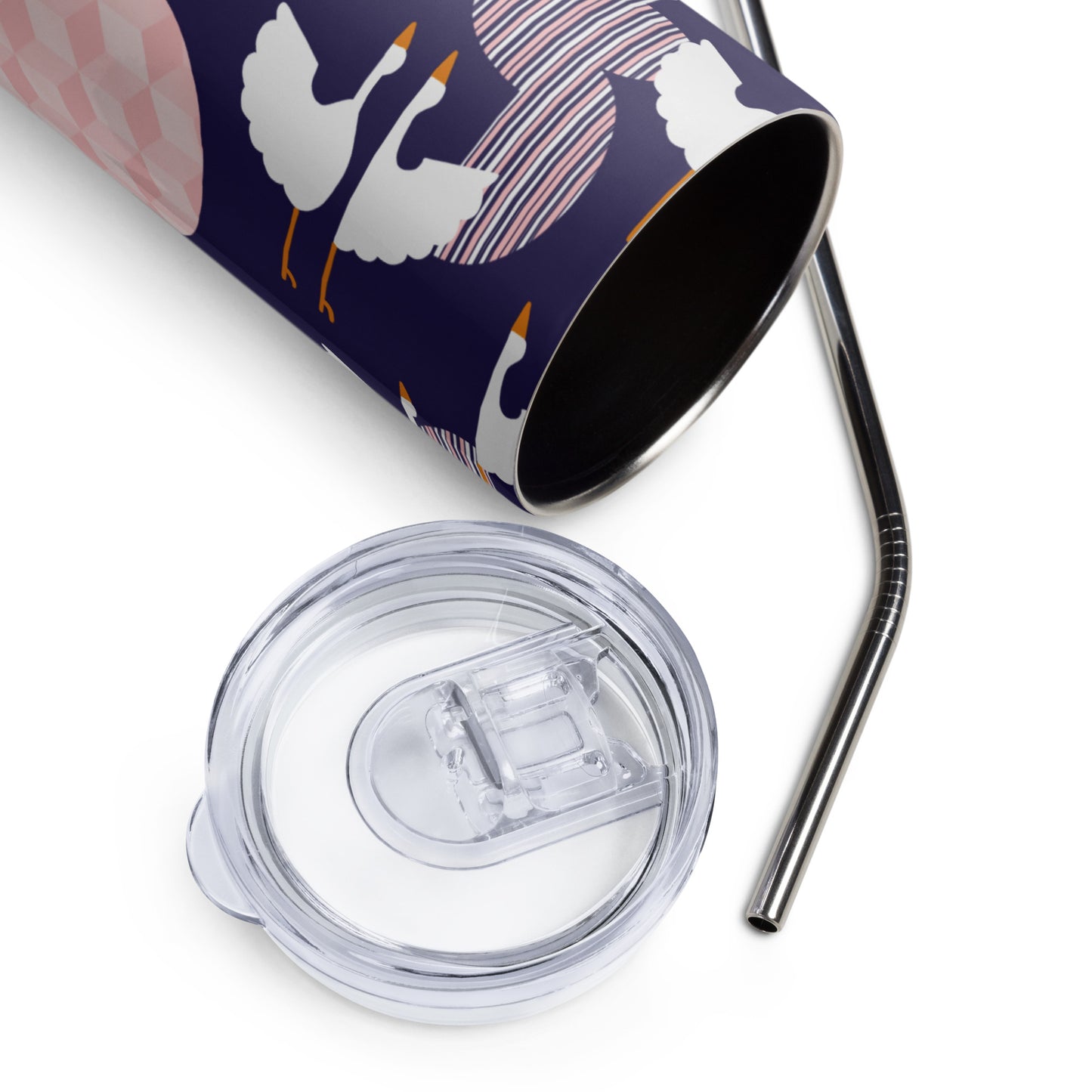 Midnight Storks - Stainless steel tumbler with metallic straw