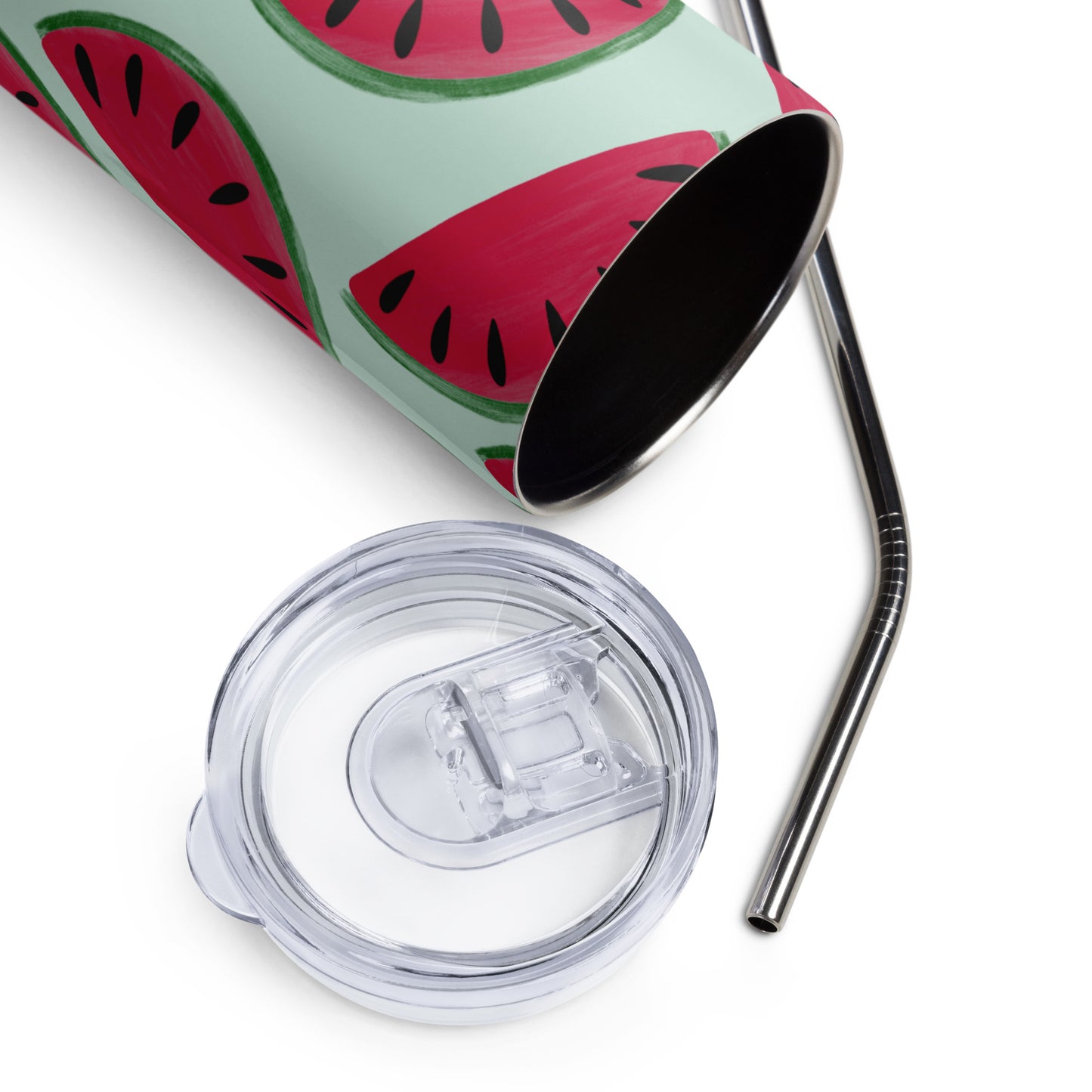 Watermelon mania - Stainless steel tumbler with metallic straw