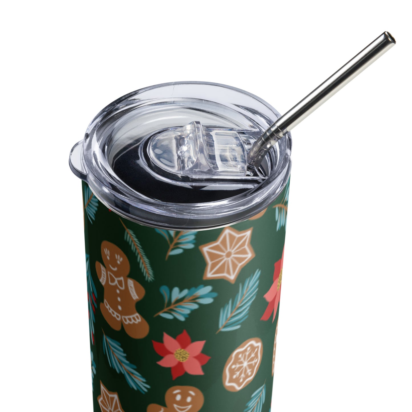 Stainless steel bottle with straw - Fantasiapiparit / Gingerbread Fantasy - Water Bottles- Print N Stuff - [designed in Turku Finland]