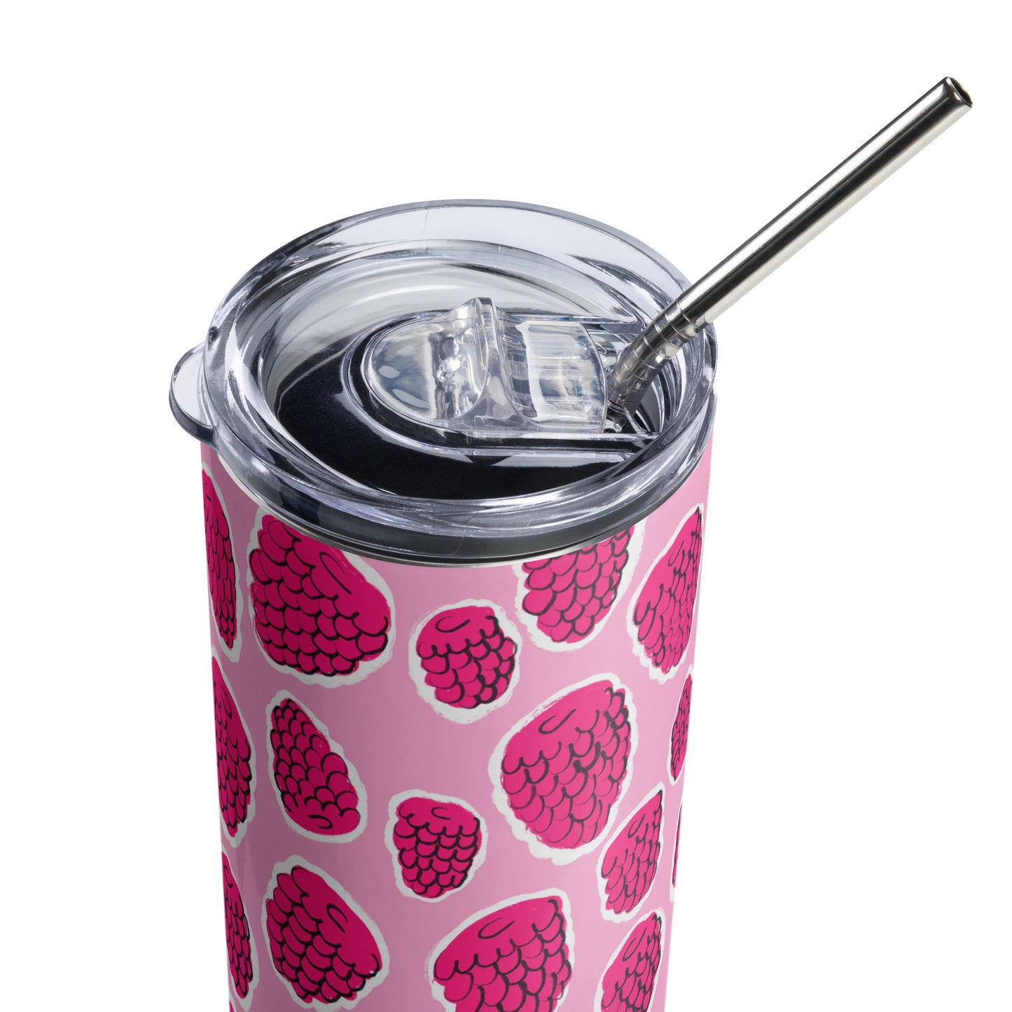 Raspberry love - Stainless steel tumbler with metallic straw