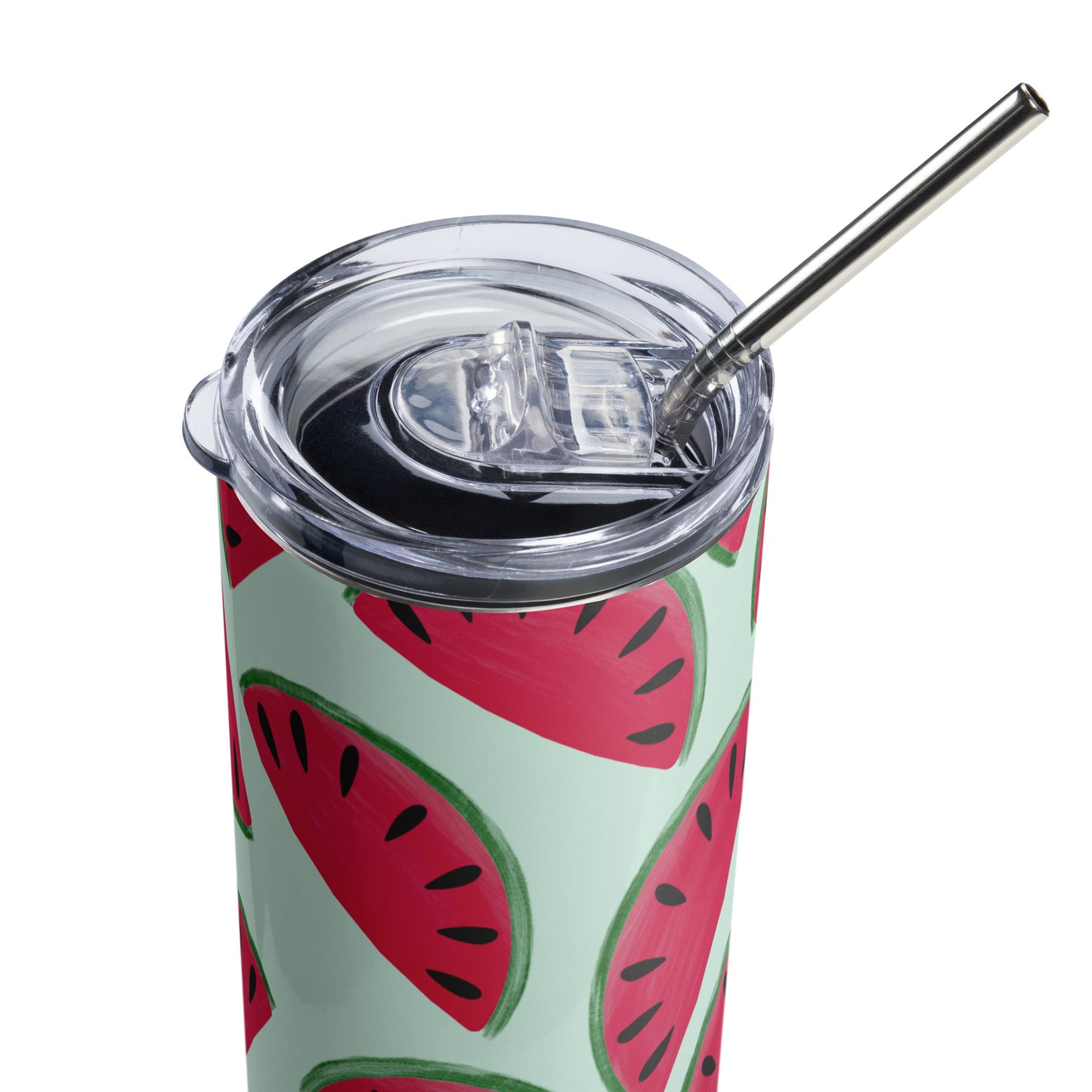 Watermelon mania - Stainless steel tumbler with metallic straw