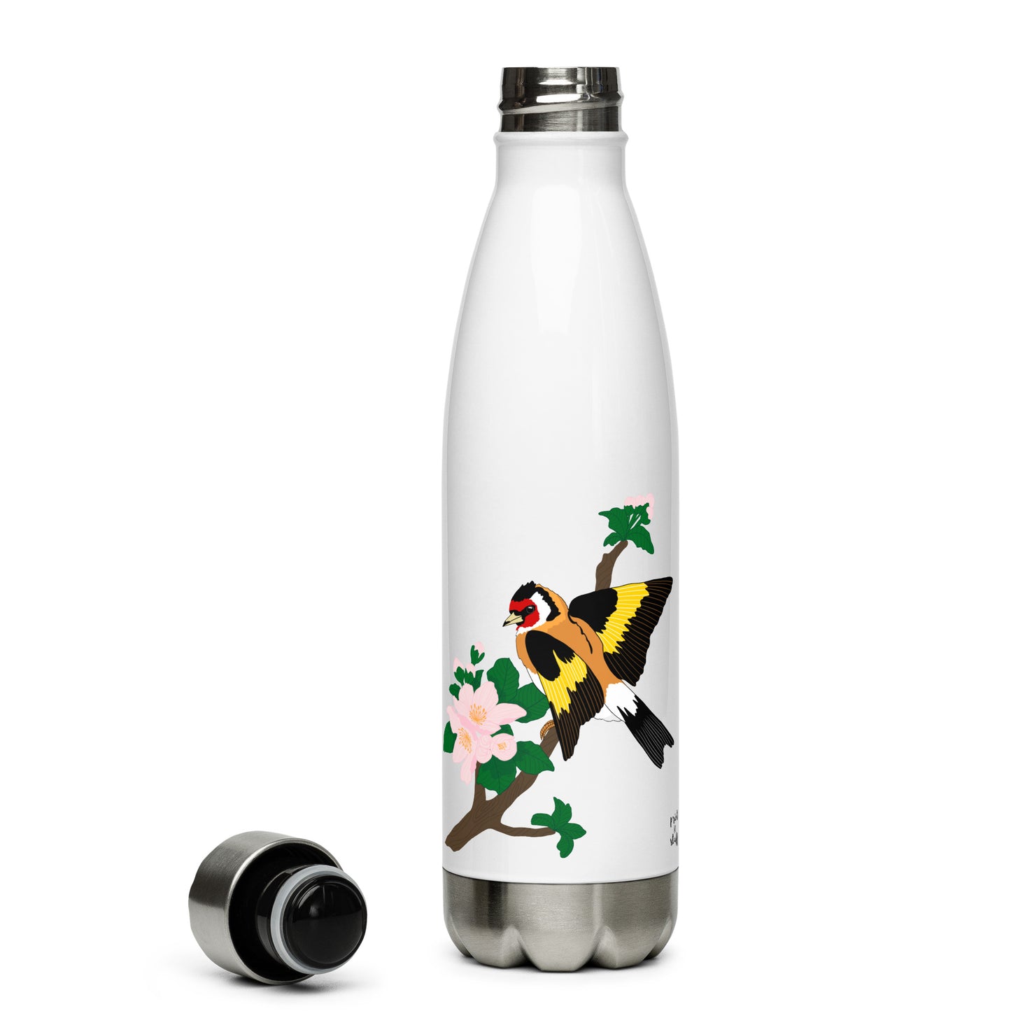 Golden Finch and Apple tree blossoms - Thermos Bottle