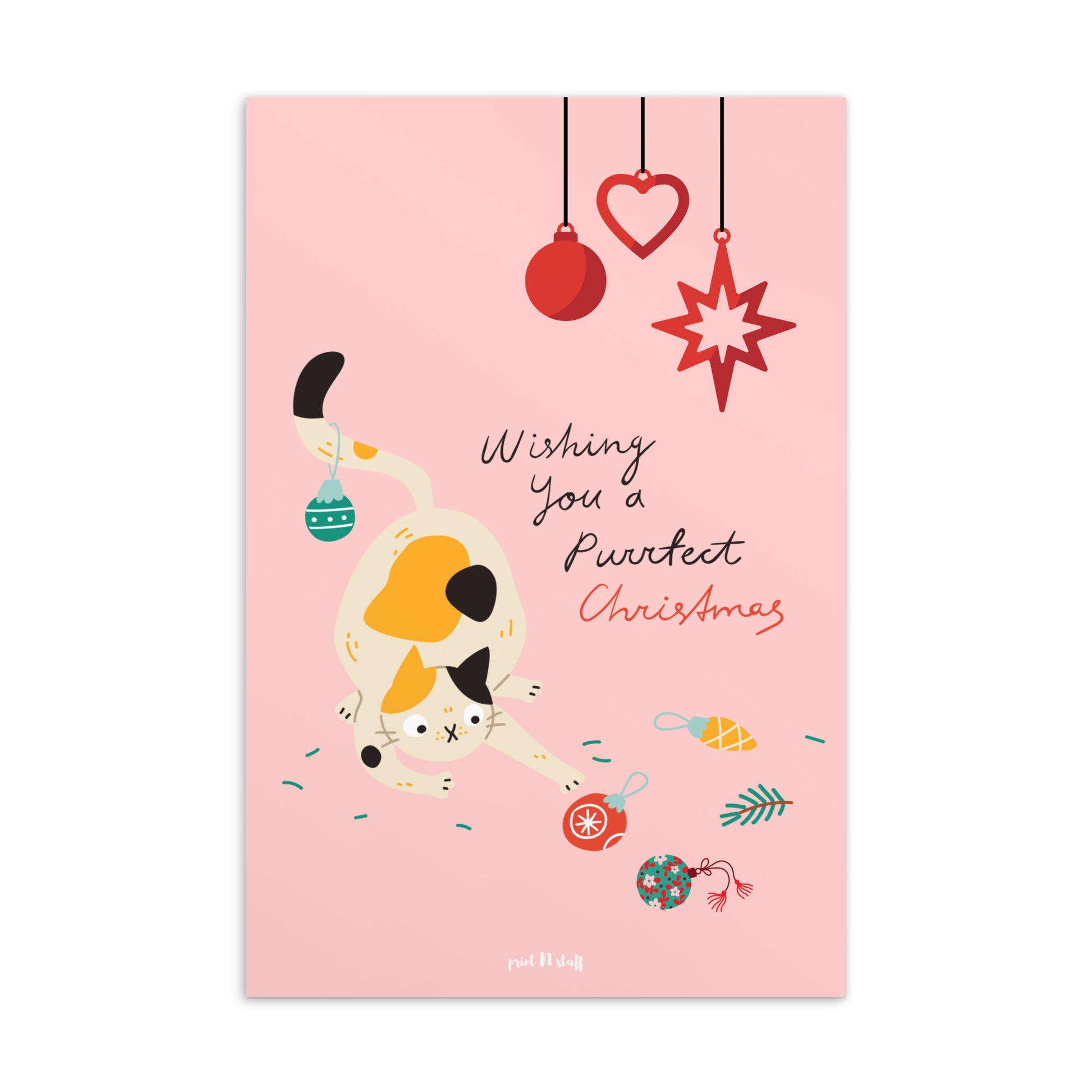 Meowy Christmas - Postcard Pink - Posters and cards- Print N Stuff - [designed in Turku Finland]