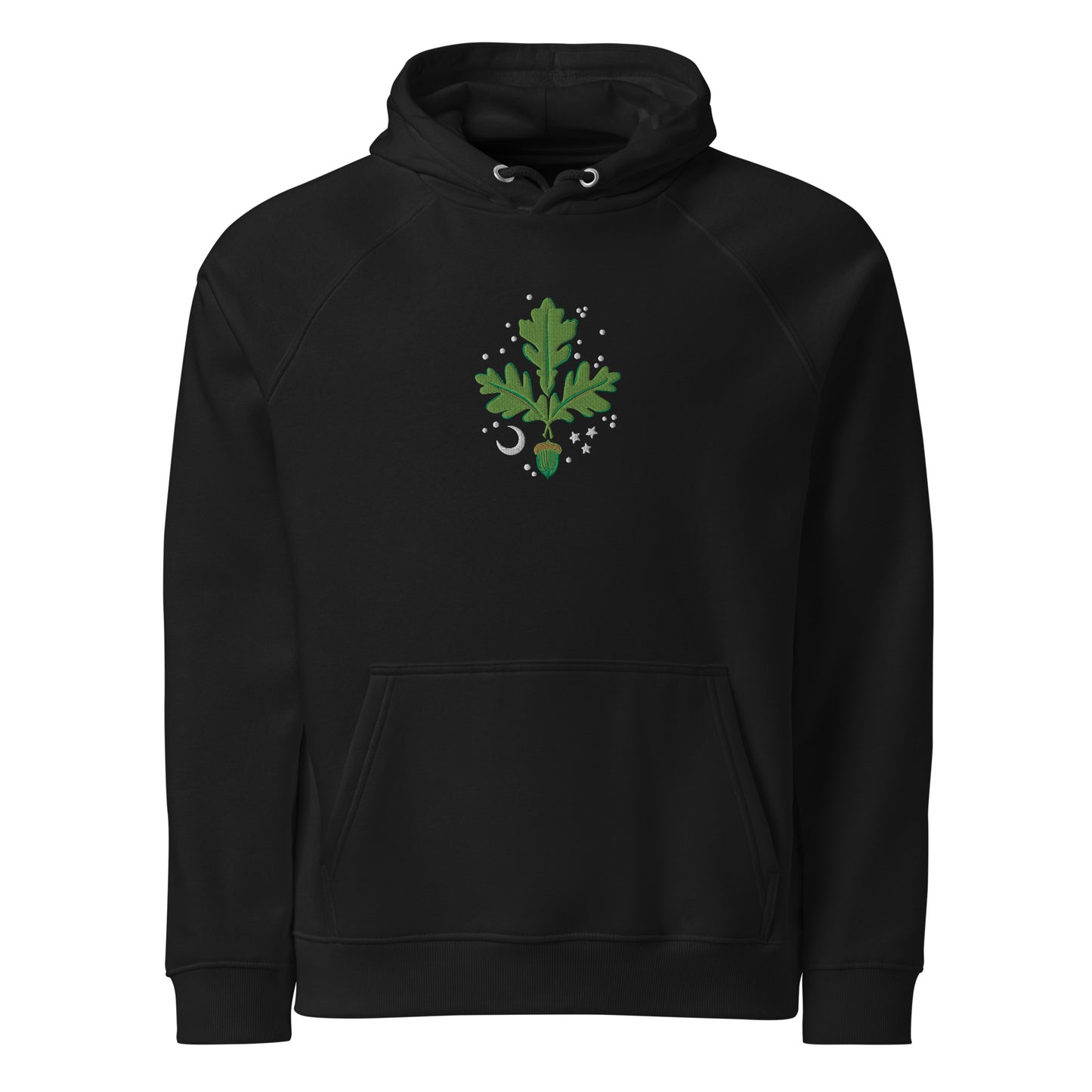 Organic cotton hoodie with Acorns and Oak Tree Leaves embroidery—a tribute to strength, wisdom, and nature’s beauty. Print N Stuff Turku Finland