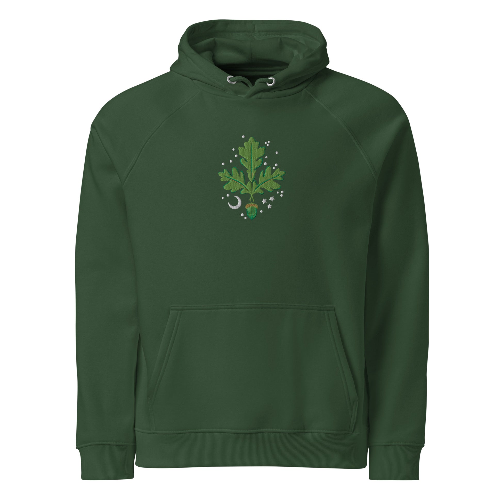 Organic cotton hoodie with Acorns and Oak Tree Leaves embroidery—a tribute to strength, wisdom, and nature’s beauty. Print N Stuff Turku Finland