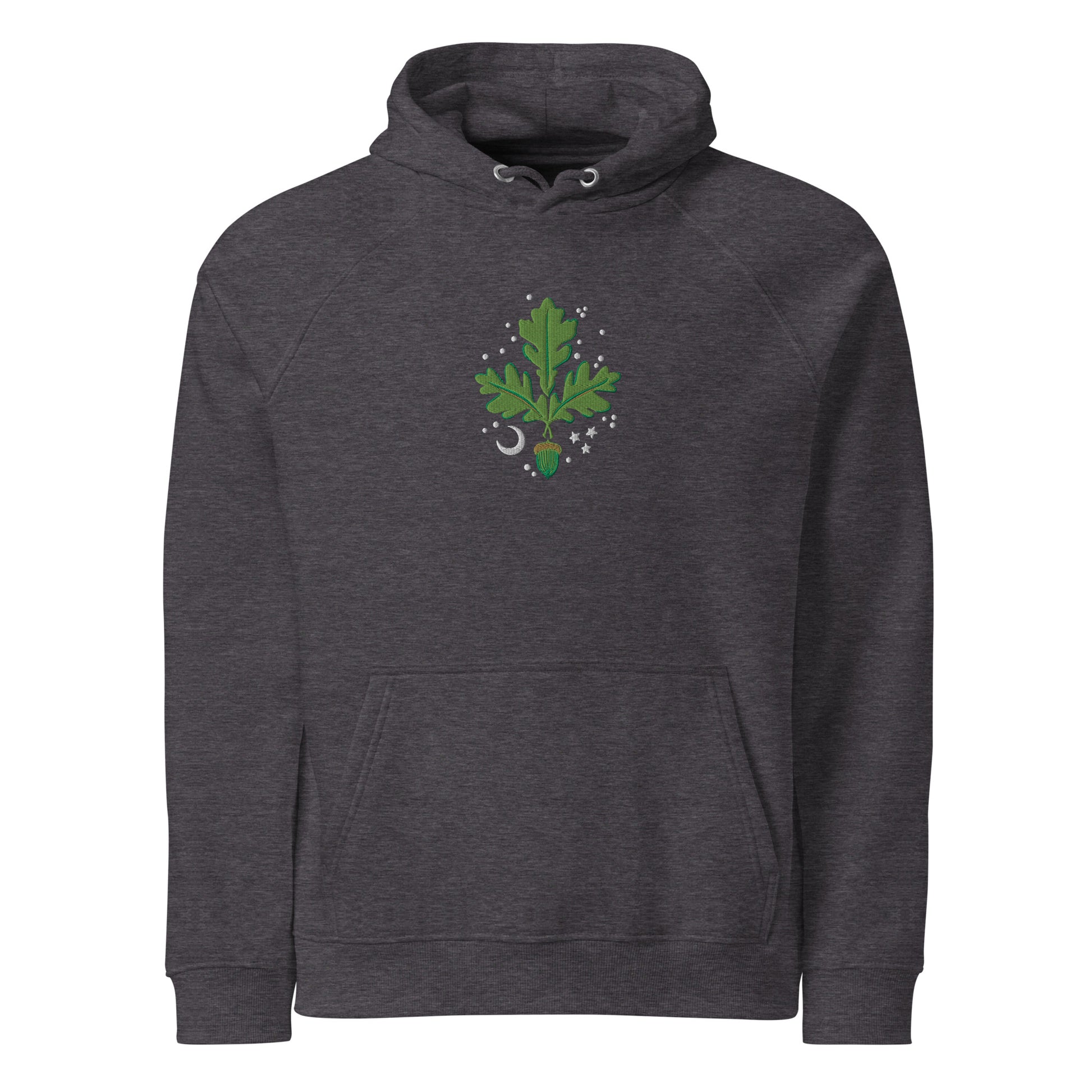 Organic cotton hoodie with Acorns and Oak Tree Leaves embroidery—a tribute to strength, wisdom, and nature’s beauty. Print N Stuff Turku Finland