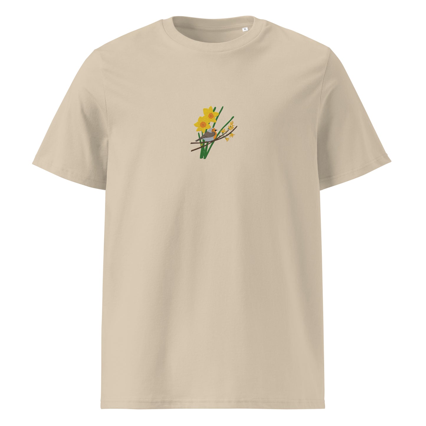 Robin and Daffodils - Unisex luomupuuvillainen t-paita