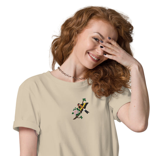 Golden Finch and Apple tree blossoms - Unisex organic cotton t-shirt
