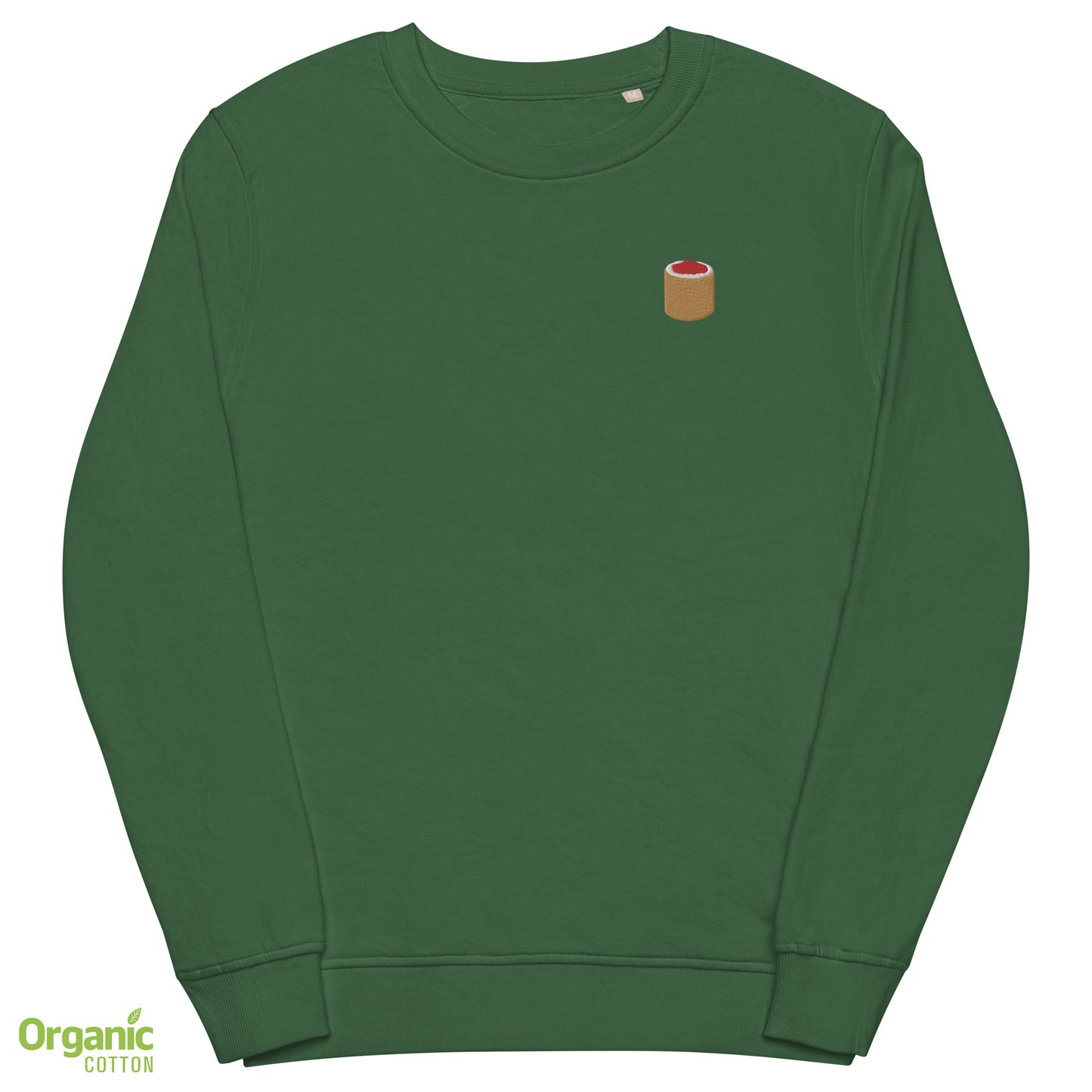 Runebergin torttu - Unisex organic sweatshirt with embroidered detail - Long Sleeve- Print N Stuff - [designed in Turku FInland]