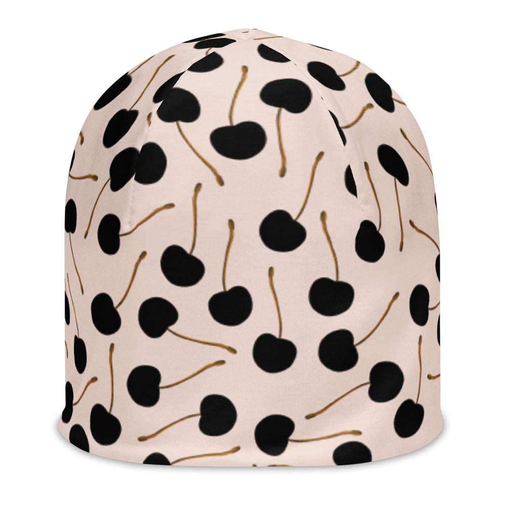 Black Cherries - All-Over Print Beanie - Beanies- Print N Stuff - [designed in Turku FInland]