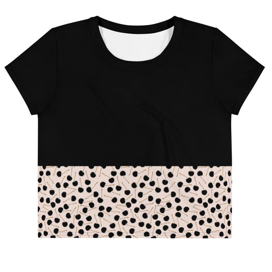Black Cherries - All-Over Print Crop Tee - Shirts & Tops- Print N Stuff - [designed in Turku FInland]