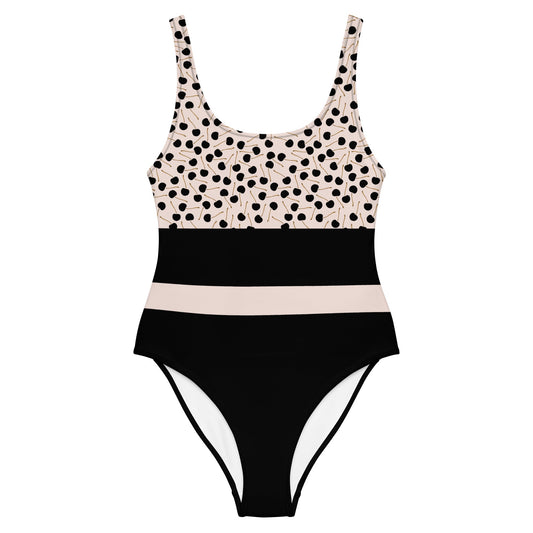 Black Cherries - One-Piece Swimsuit - Swimwear- Print N Stuff - [designed in Turku FInland]