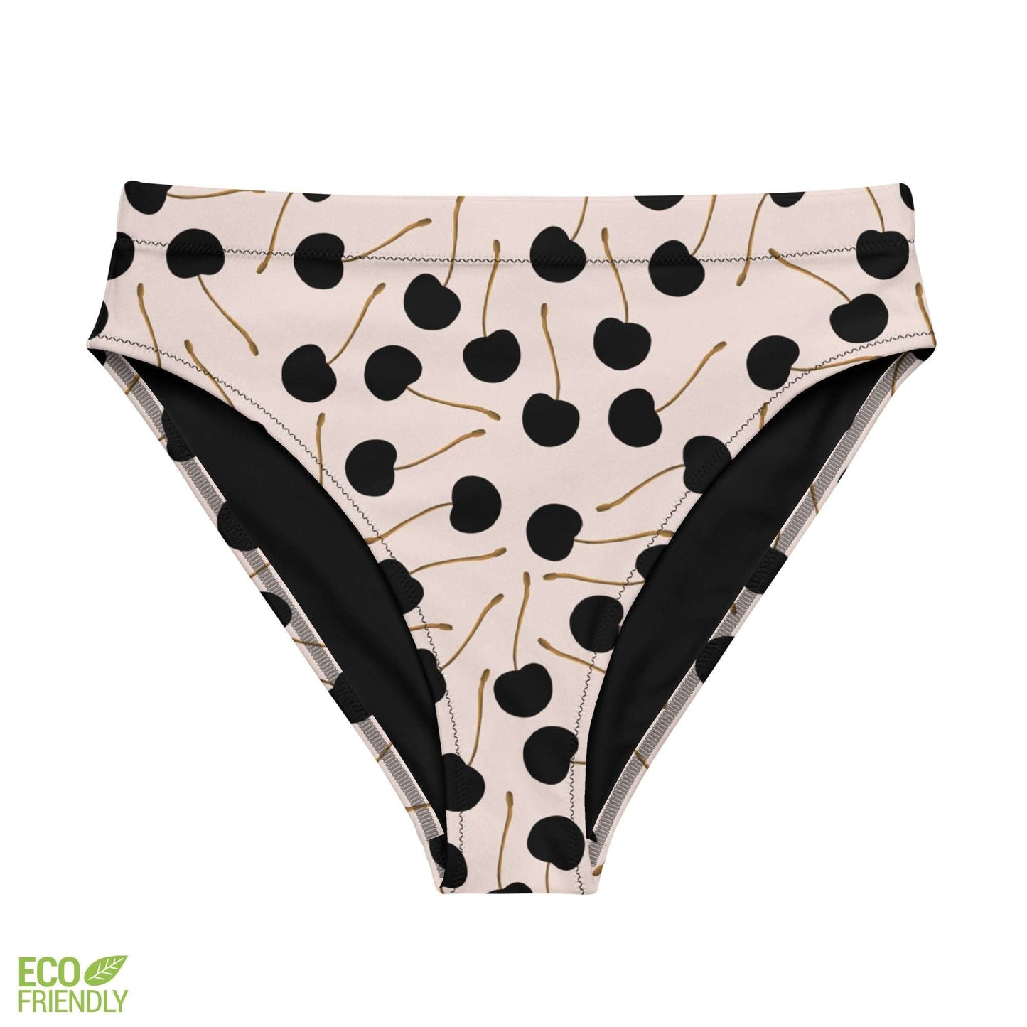 Black Cherries - Recycled high-waisted bikini bottom - Swimwear- Print N Stuff - [designed in Turku FInland]