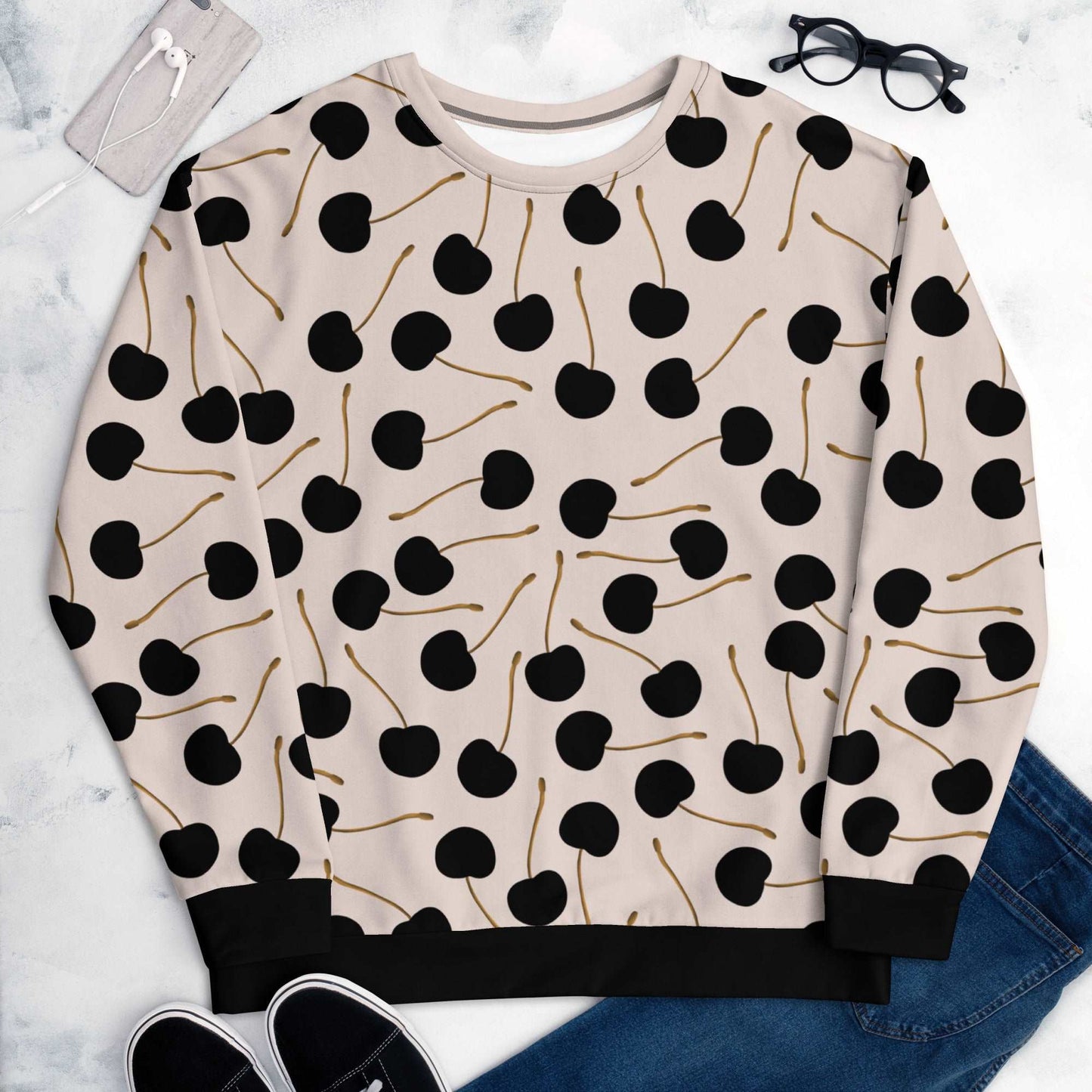 Black Cherries - Unisex Sweatshirt - Long Sleeve- Print N Stuff - [designed in Turku FInland]