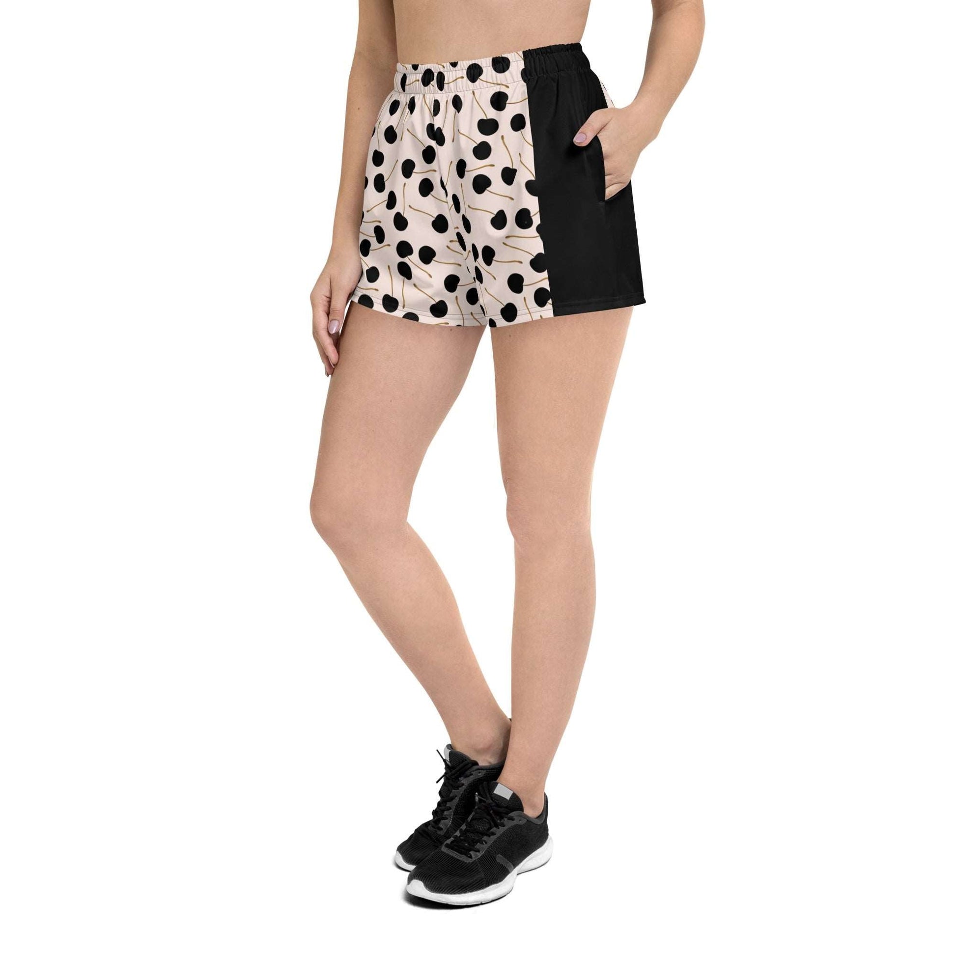 Black Cherries - Women's Athletic Short Shorts - Shorts- Print N Stuff - [designed in Turku FInland]