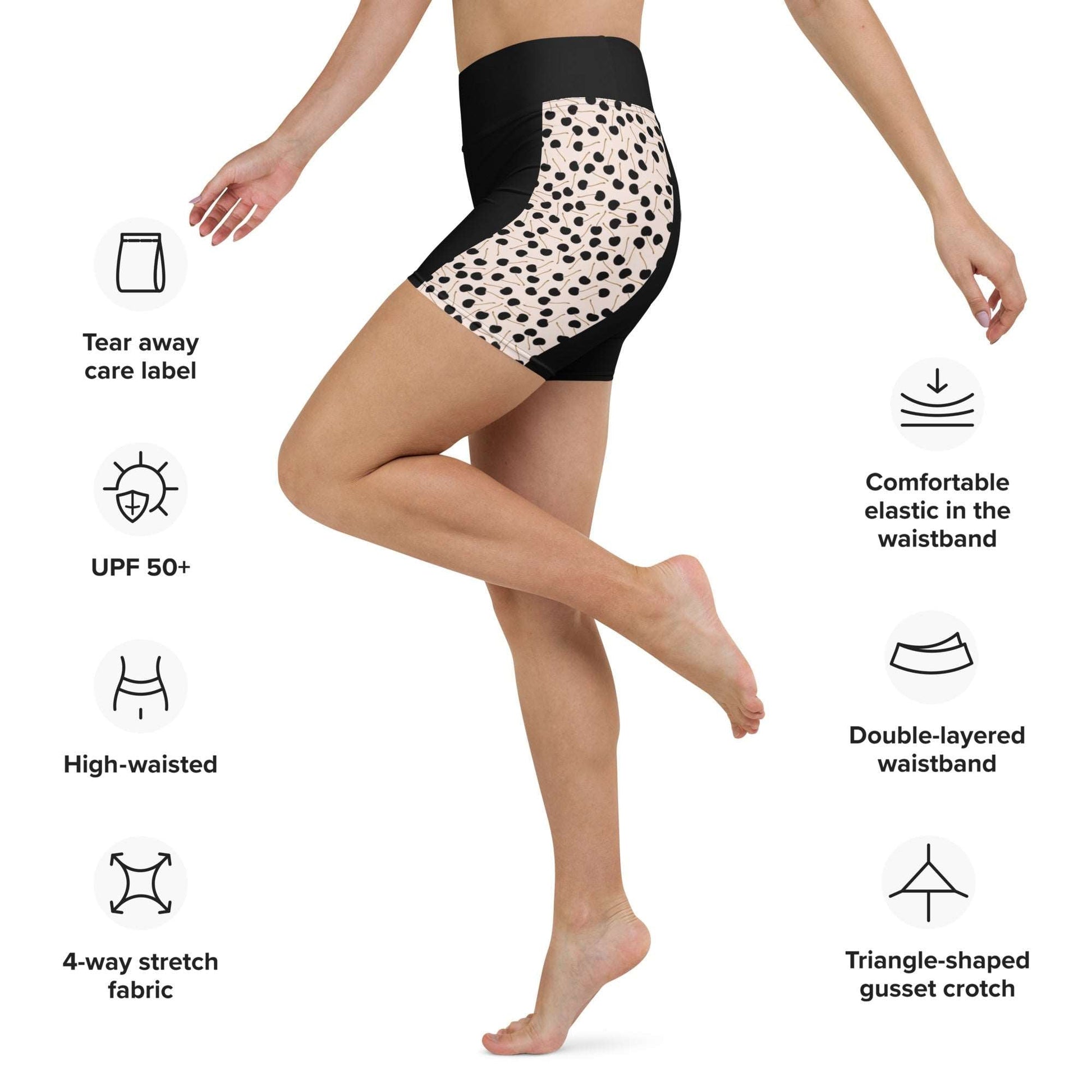 Black Cherries - Yoga Shorts - Leggings- Print N Stuff - [designed in Turku FInland]