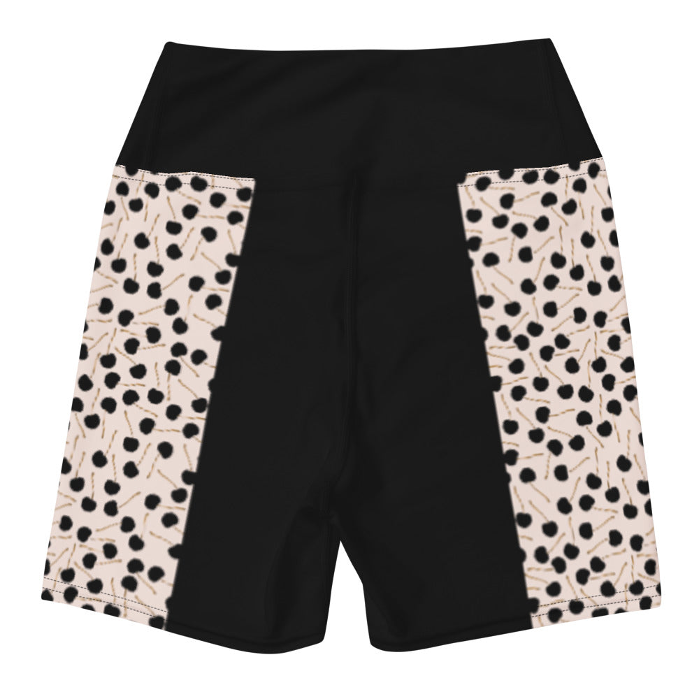 Black Cherries - Yoga Shorts - Leggings- Print N Stuff - [designed in Turku FInland]