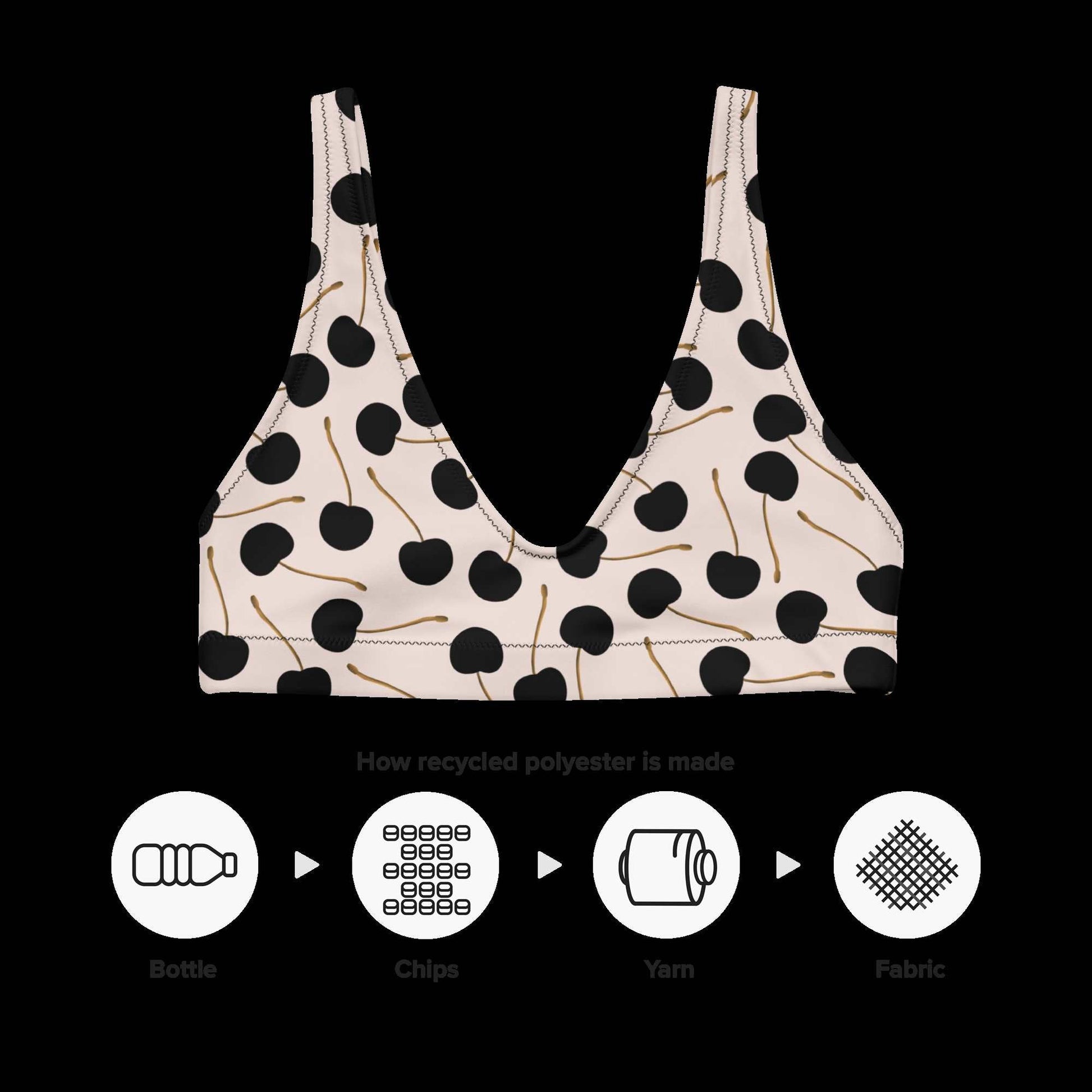 Black Cherries -  padded bikini top - Swimwear- Print N Stuff - [designed in Turku FInland]