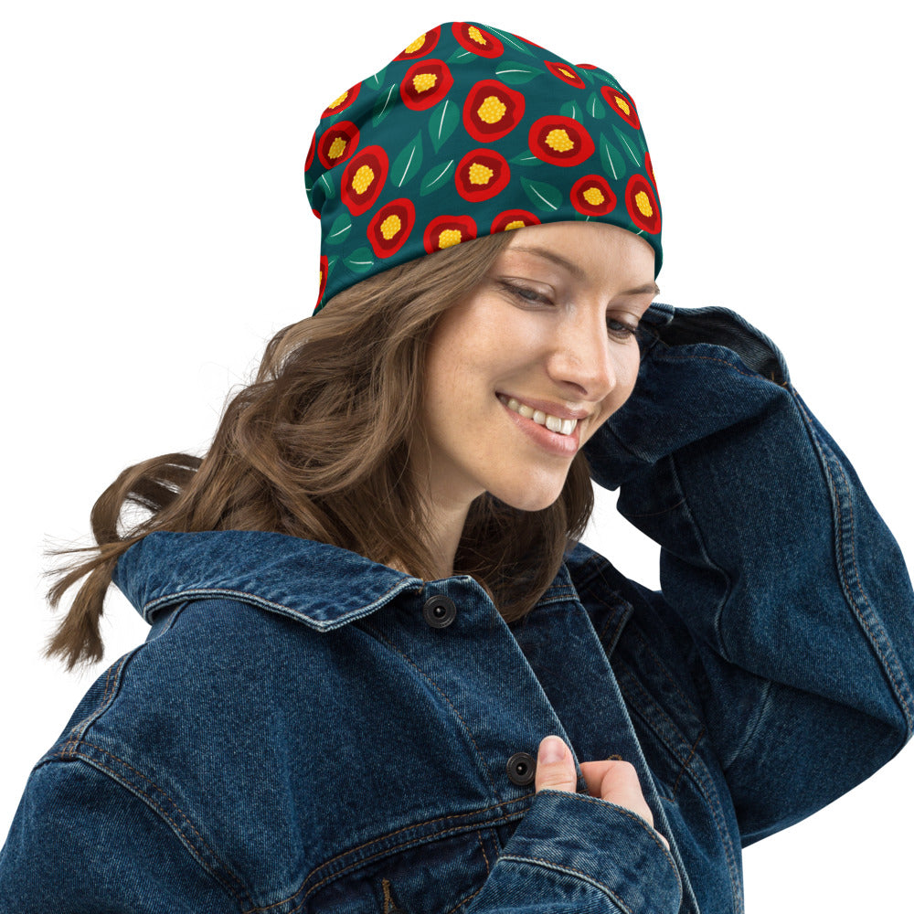 Summer Poppies - All-Over Print Beanie - Beanies- Print N Stuff - [designed in Turku FInland]