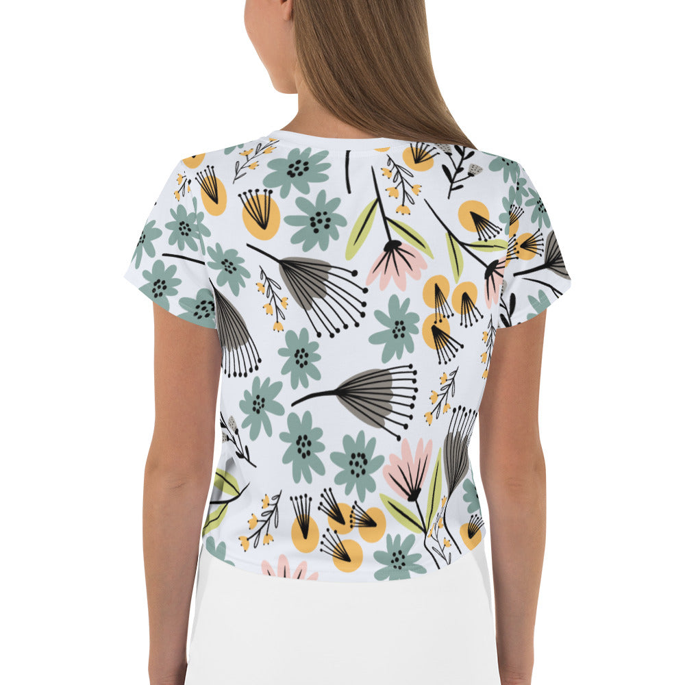 Summer Flowers - All-Over Print Crop Tee - Shirts & Tops- Print N Stuff - [designed in Turku FInland]
