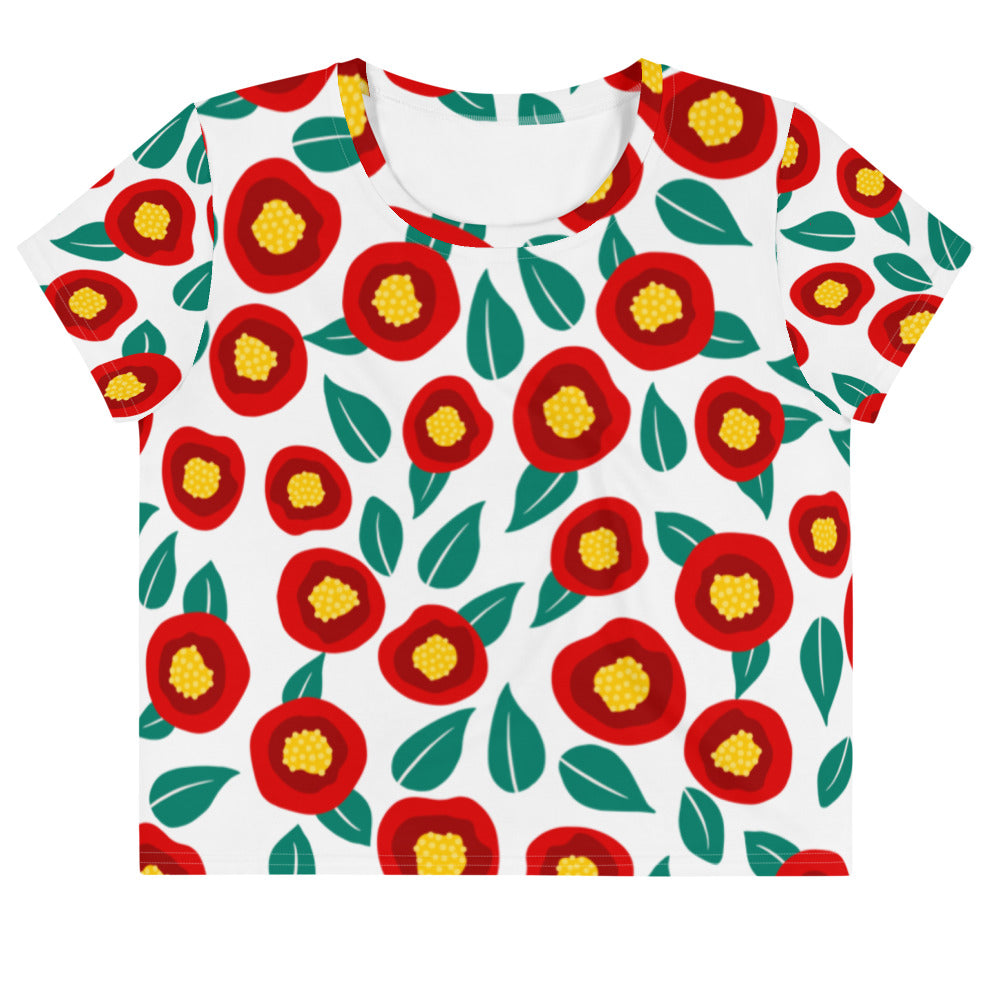 Summer poppies - All-Over Print Crop Tee - Shirts & Tops- Print N Stuff - [designed in Turku FInland]