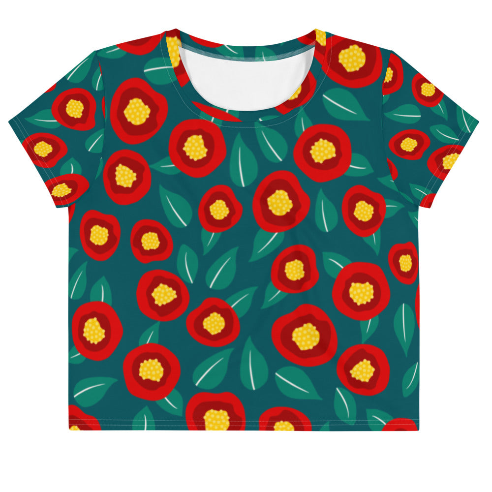 Summer poppies - All-Over Print Crop Tee - Shirts & Tops- Print N Stuff - [designed in Turku FInland]