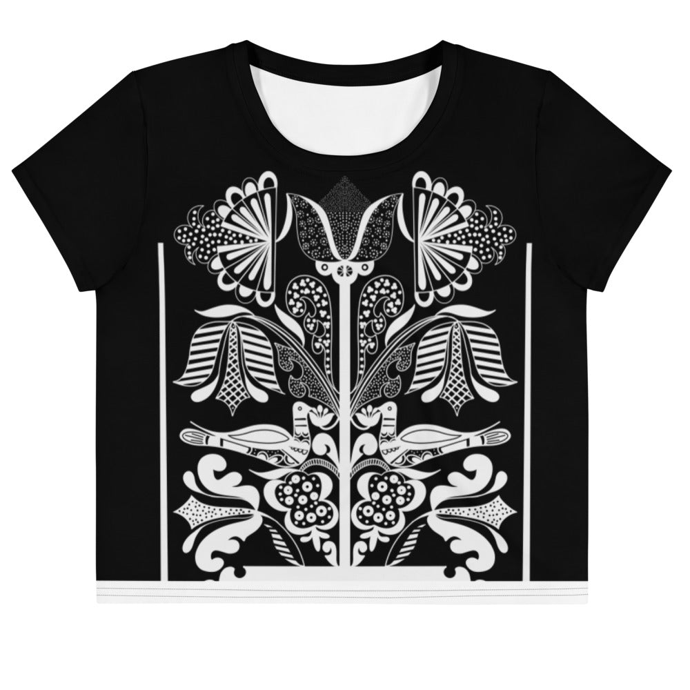 Lovely doves - Large chest Print Crop Tee black - Shirts & Tops- Print N Stuff - [designed in Turku FInland]