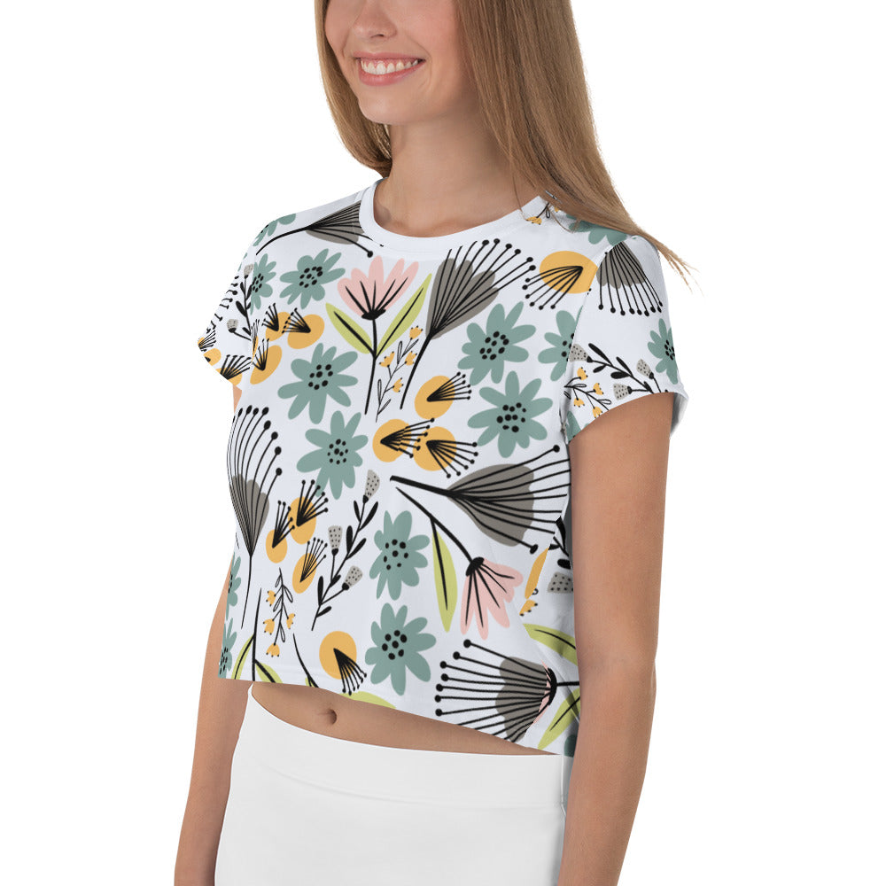 Summer Flowers - All-Over Print Crop Tee - Shirts & Tops- Print N Stuff - [designed in Turku FInland]