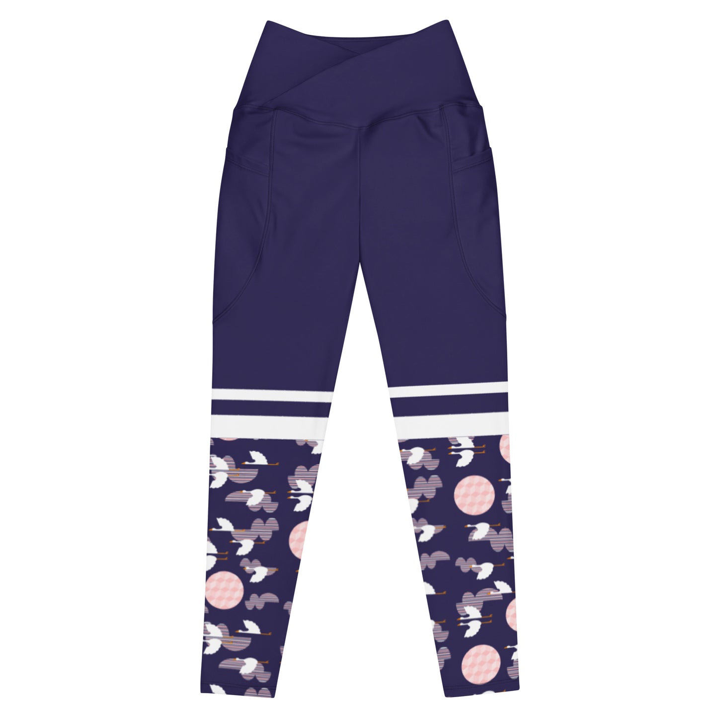 Midnight Storks - Crossover leggings with side pockets - Leggings- Print N Stuff - [designed in Turku FInland]