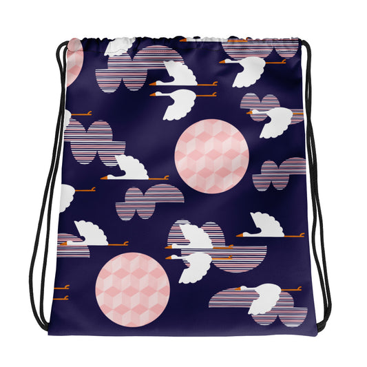 Midnight Storks - Drawstring bag - Drawstring Bags- Print N Stuff - [designed in Turku FInland]
