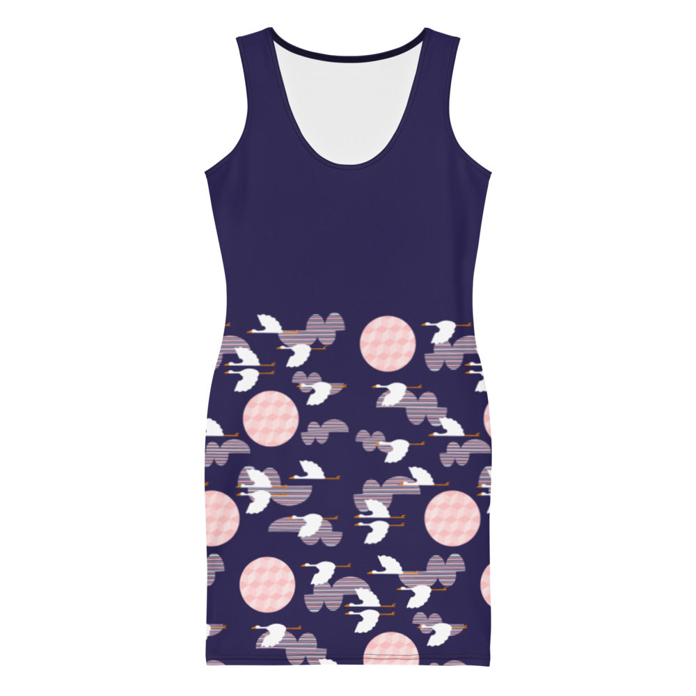 Midnight Storks - Sublimation Cut & Sew Dress - Dresses- Print N Stuff - [designed in Turku FInland]