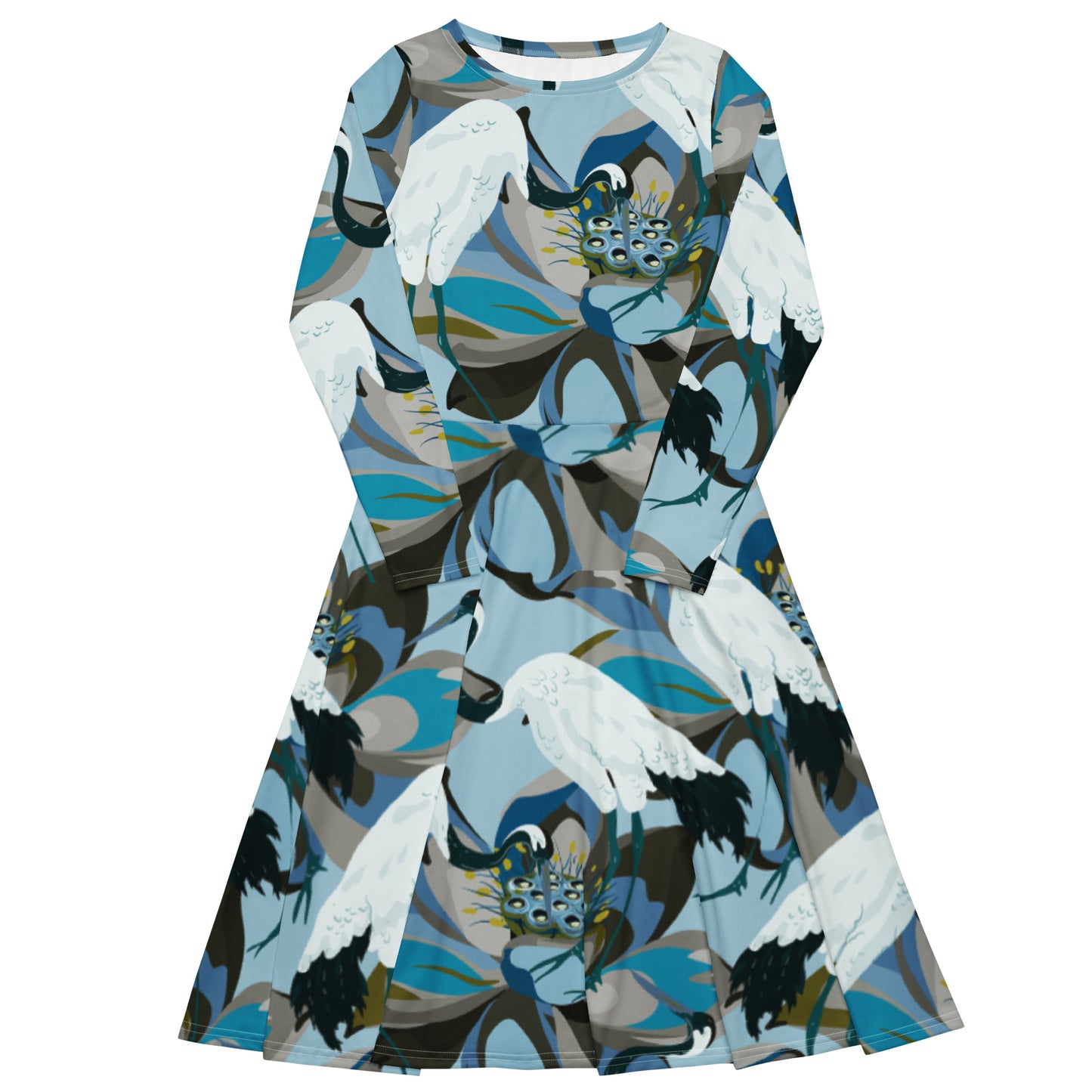 Kurki (Crane) - Long sleeve midi dress - Dresses- Print N Stuff - [designed in Turku FInland]