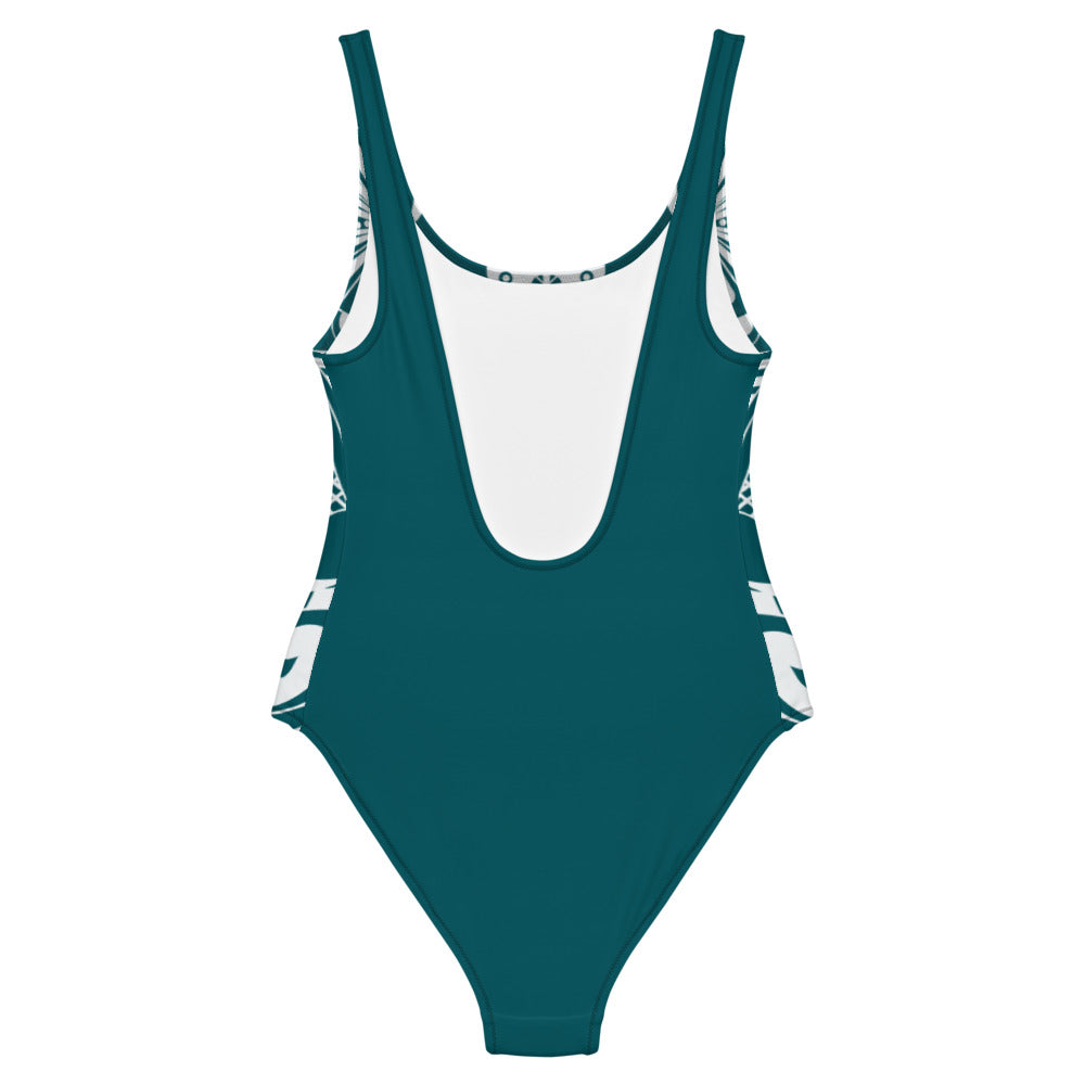 Lovely doves - One-Piece Swimsuit Forest Green - Swimwear- Print N Stuff - [designed in Turku FInland]