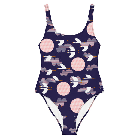 Midnight Storks - One-Piece Swimsuit - Swimwear- Print N Stuff - [designed in Turku FInland]