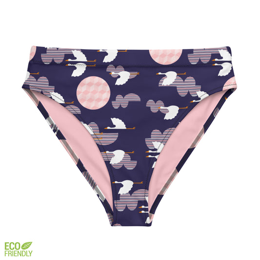 Midnight Storks - Recycled high-waisted bikini bottom - Swimwear- Print N Stuff - [designed in Turku FInland]