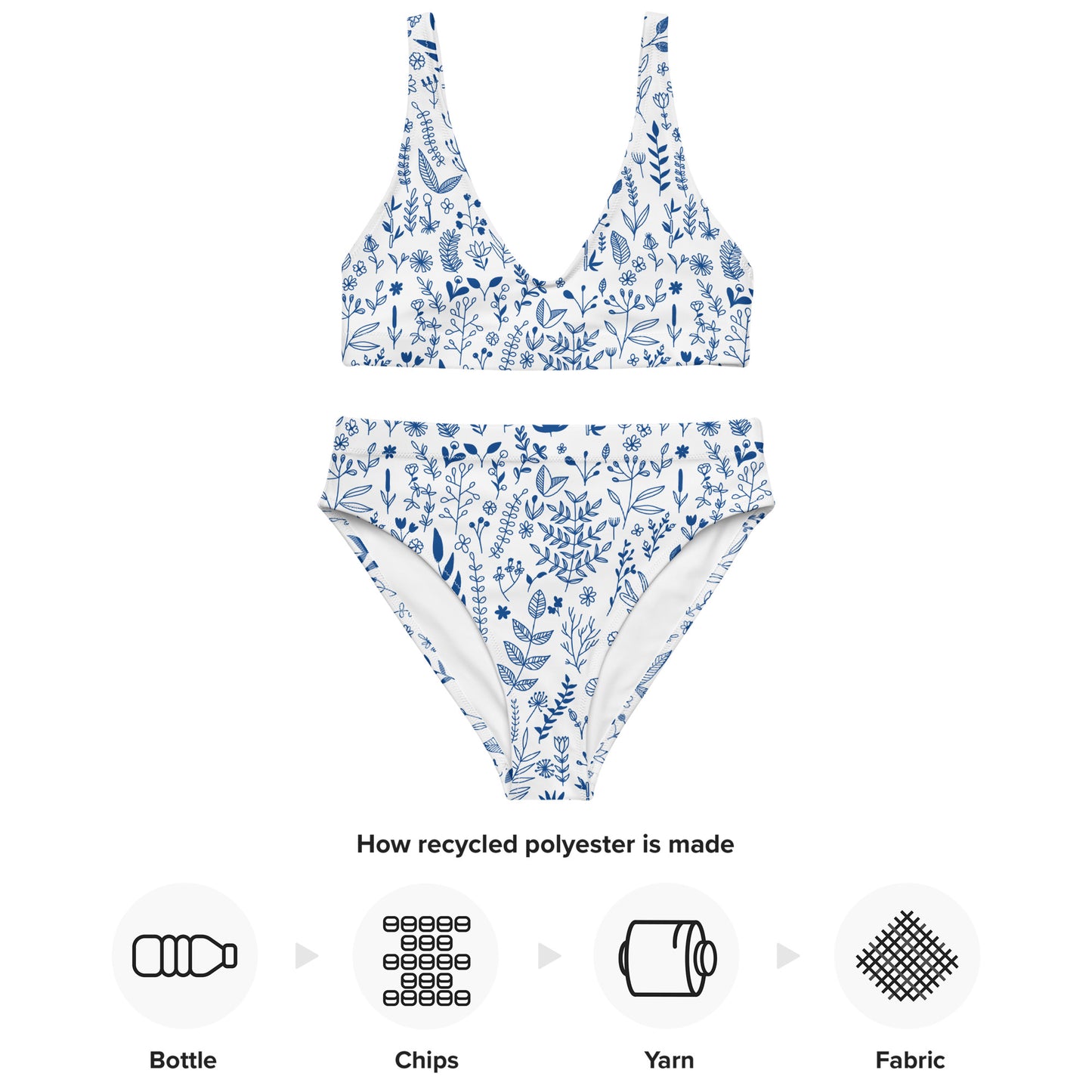 Wild flowers - Recycled high-waisted bikini - Swimwear- Print N Stuff - [designed in Turku FInland]