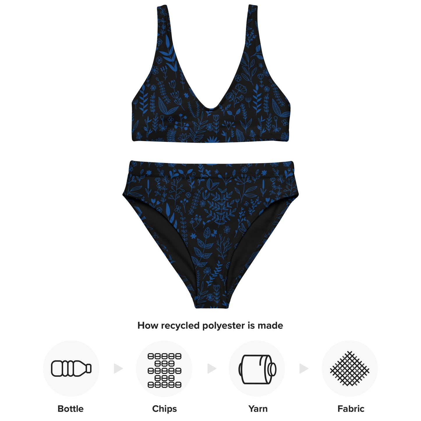 Wild flowers - Recycled high-waisted bikini - Swimwear- Print N Stuff - [designed in Turku FInland]