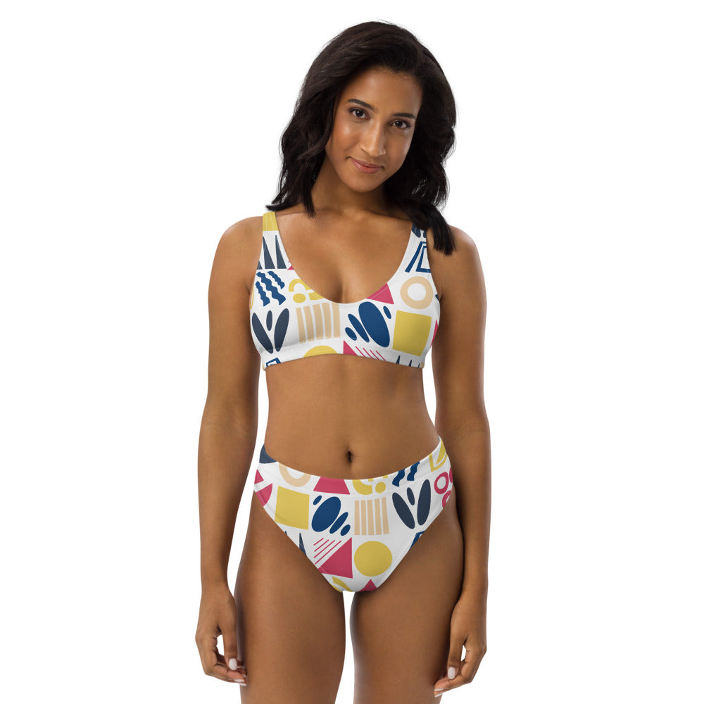 Fun Shapes - Recycled high-waisted bikini - Swimwear- Print N Stuff - [designed in Turku FInland]