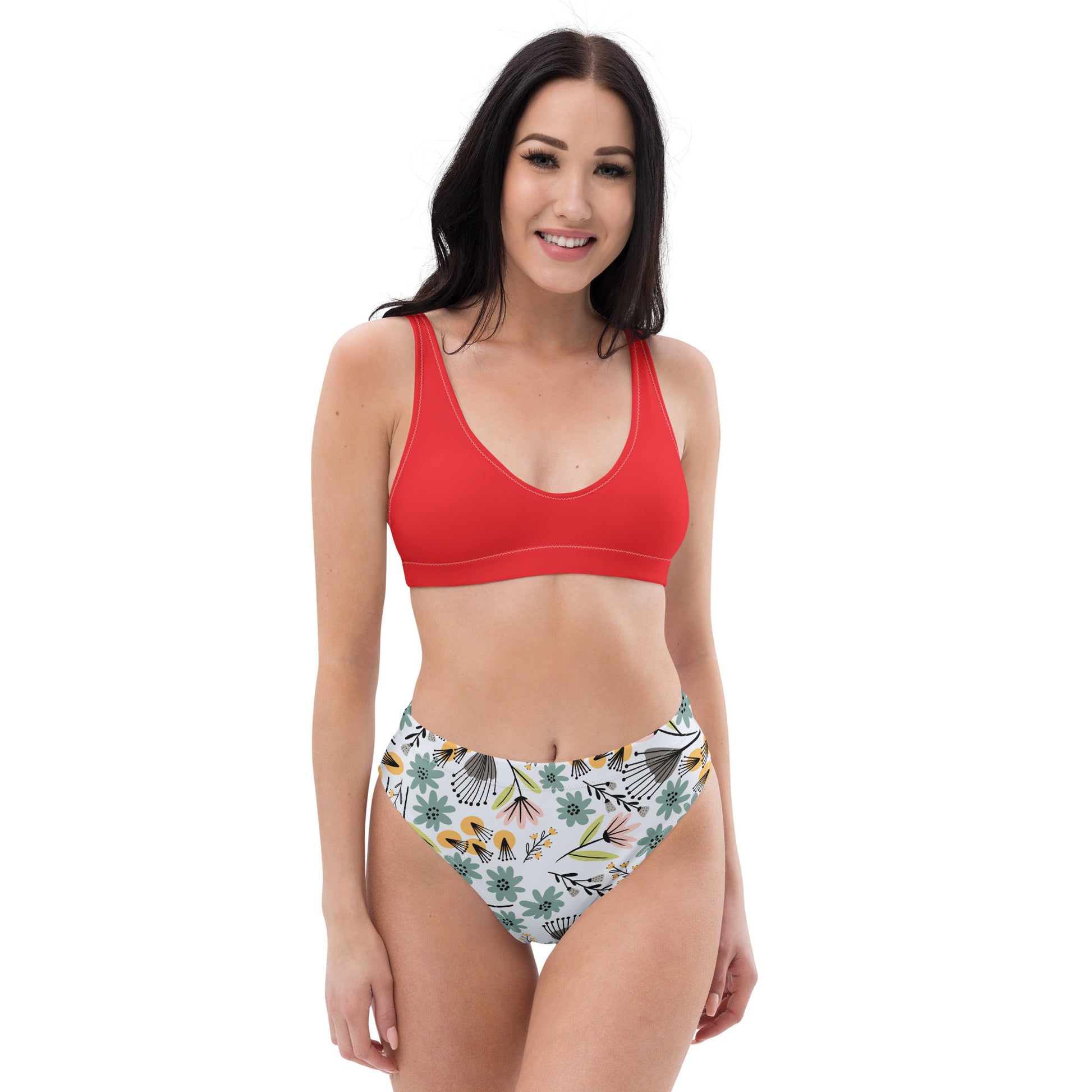 Print N Stuff - Summer Flowers - Recycled polyester high-waisted two piece  bikini fiery red
