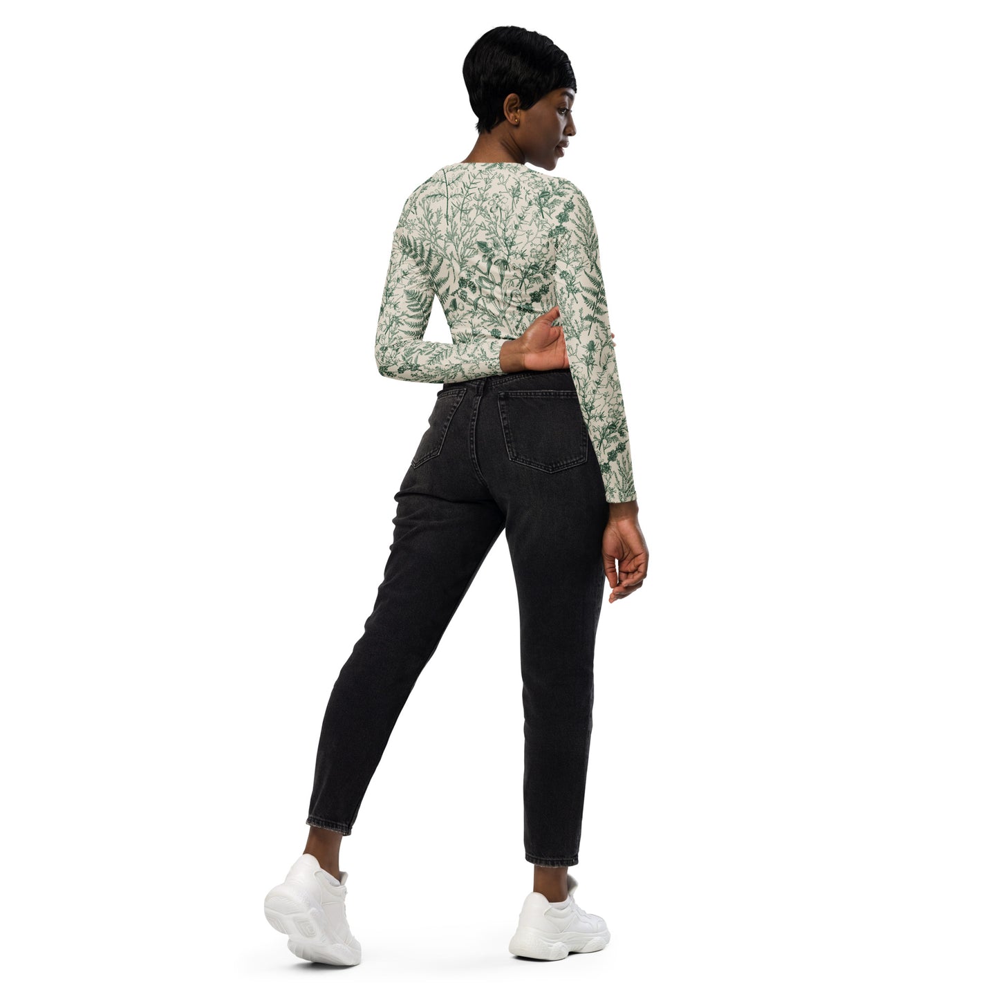 Metsä / Forest - Women's Recycled long-sleeve crop top - Long Sleeve- Print N Stuff - [designed in Turku Finland]