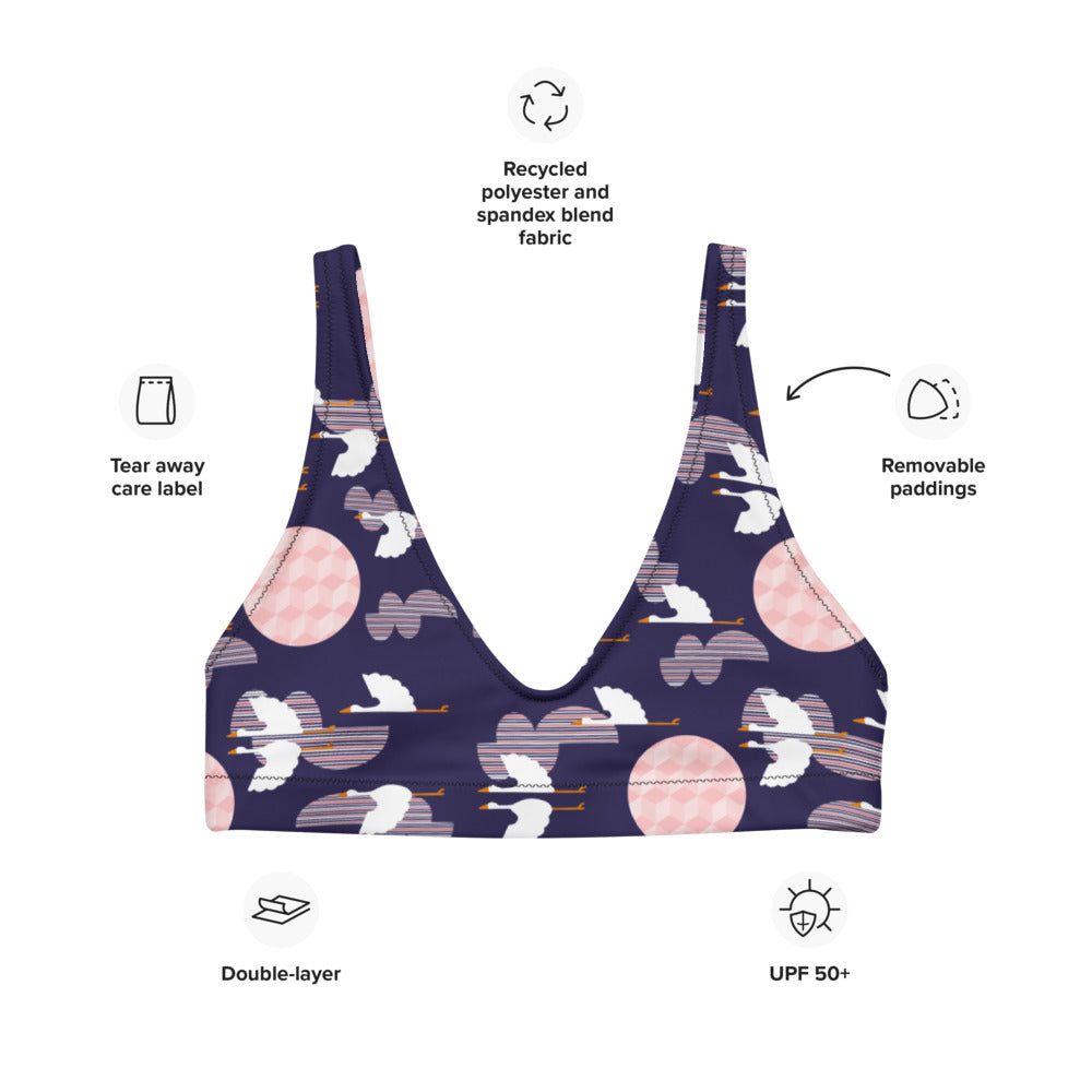 Midnight Storks - Recycled padded bikini top - Swimwear- Print N Stuff - [designed in Turku FInland]