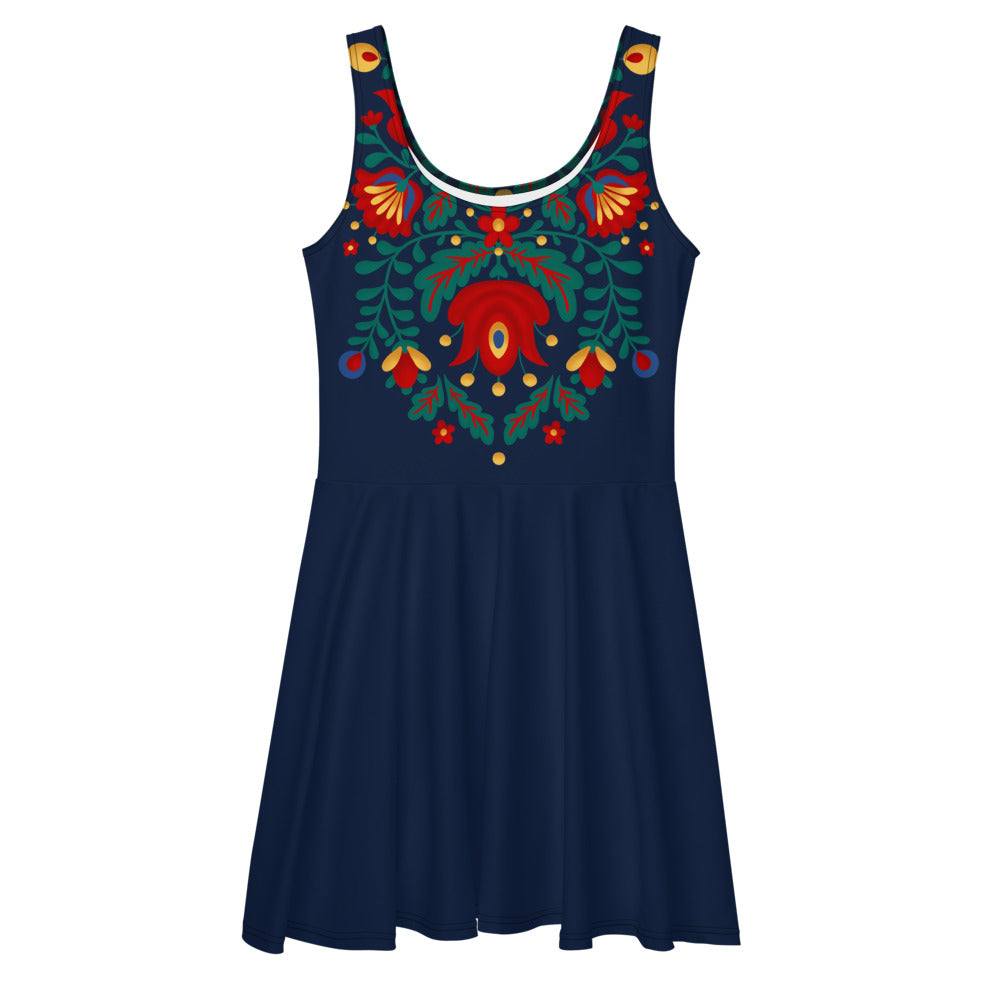 Folklore 2.0 - Skater Dress navy - Dresses- Print N Stuff - [designed in Turku FInland]
