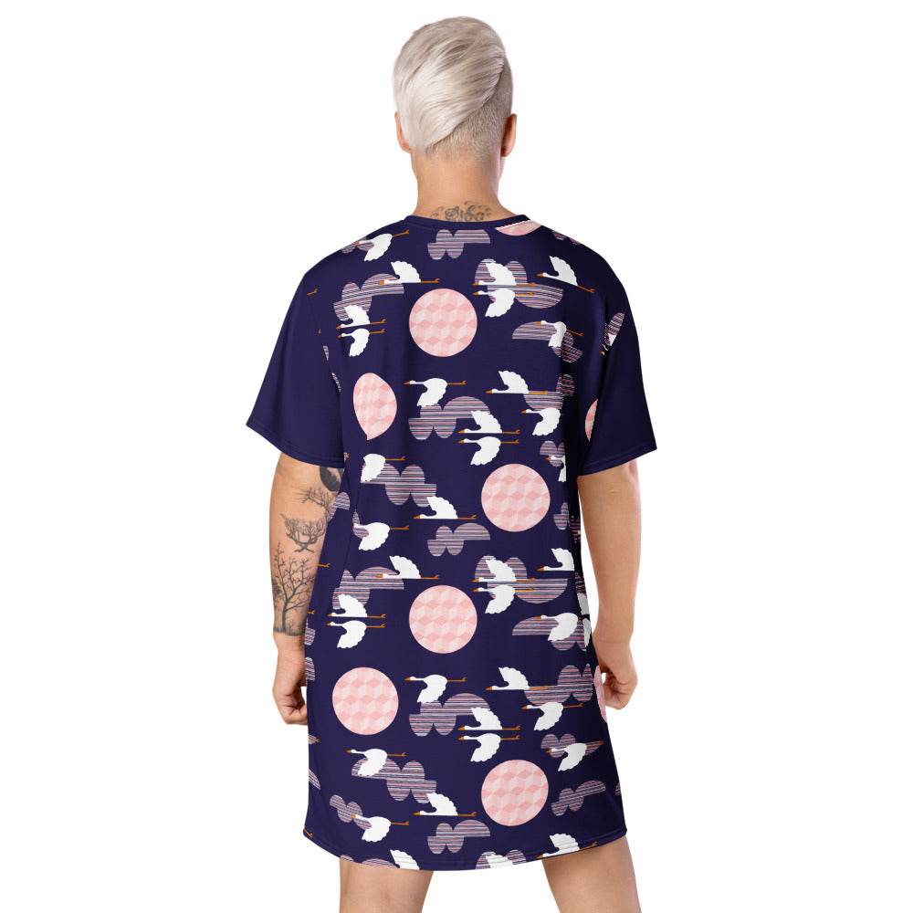 Midnight Storks - T-shirt dress - T-Shirt Dress- Print N Stuff - [designed in Turku FInland]