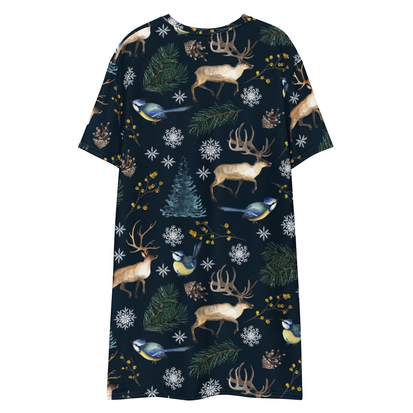Porot ja Sinitiaiset (Reindeers and Blue Tits) - T-shirt dress - T-Shirt Dress- Print N Stuff - [designed in Turku FInland]