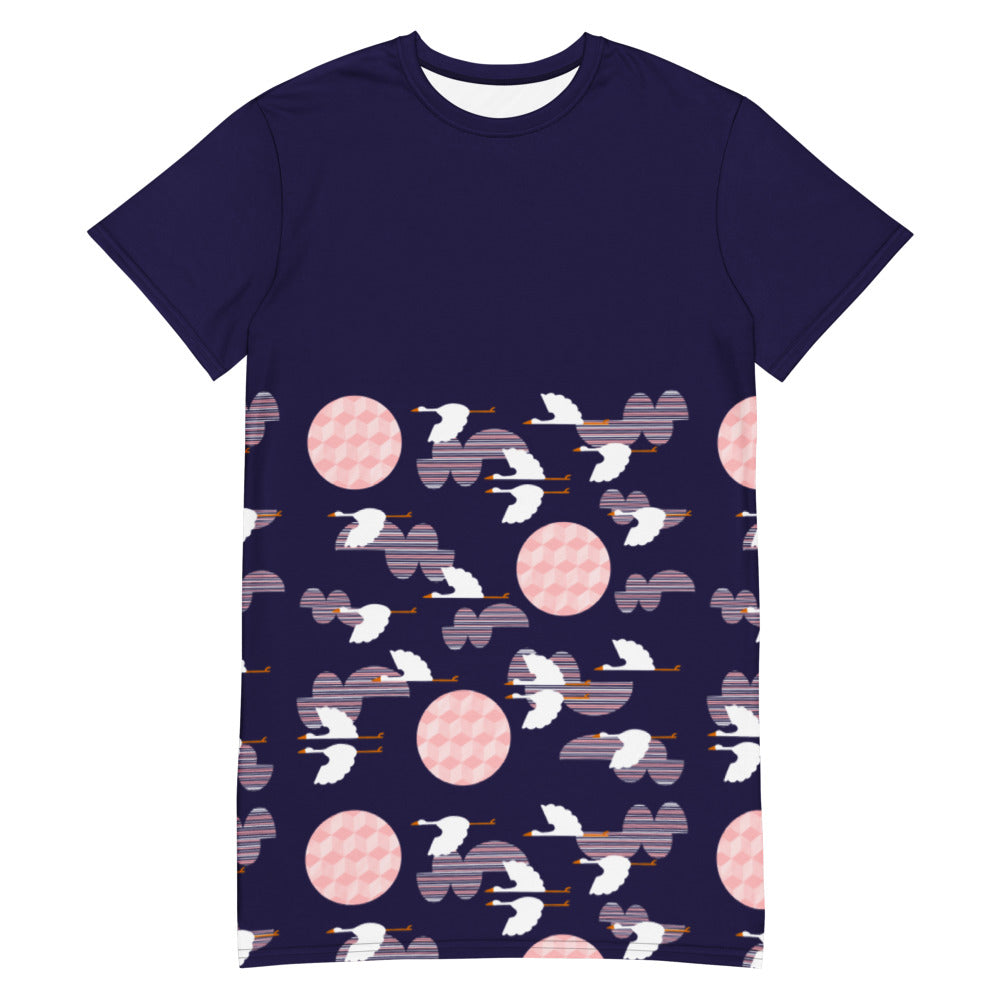 Midnight Storks - T-shirt dress - T-Shirt Dress- Print N Stuff - [designed in Turku FInland]