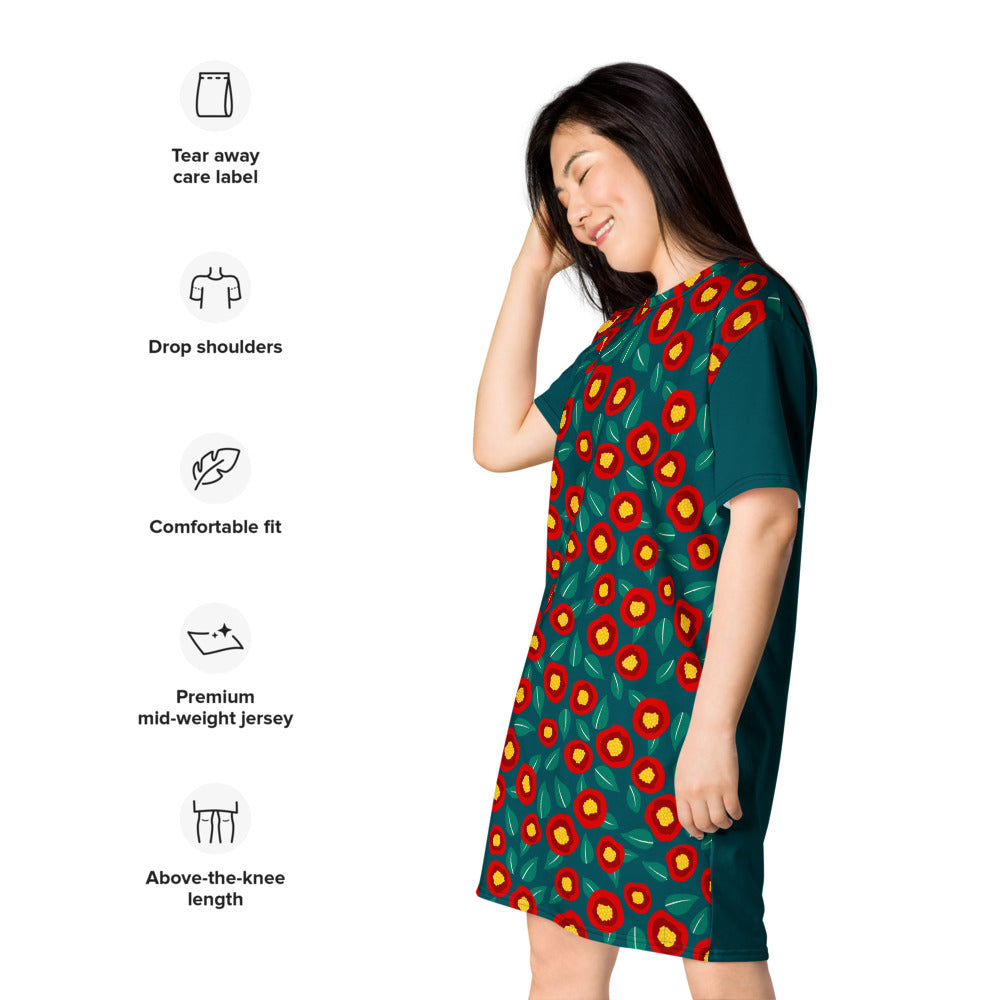 Summer Poppies - T-shirt dress - T-Shirt Dress- Print N Stuff - [designed in Turku FInland]