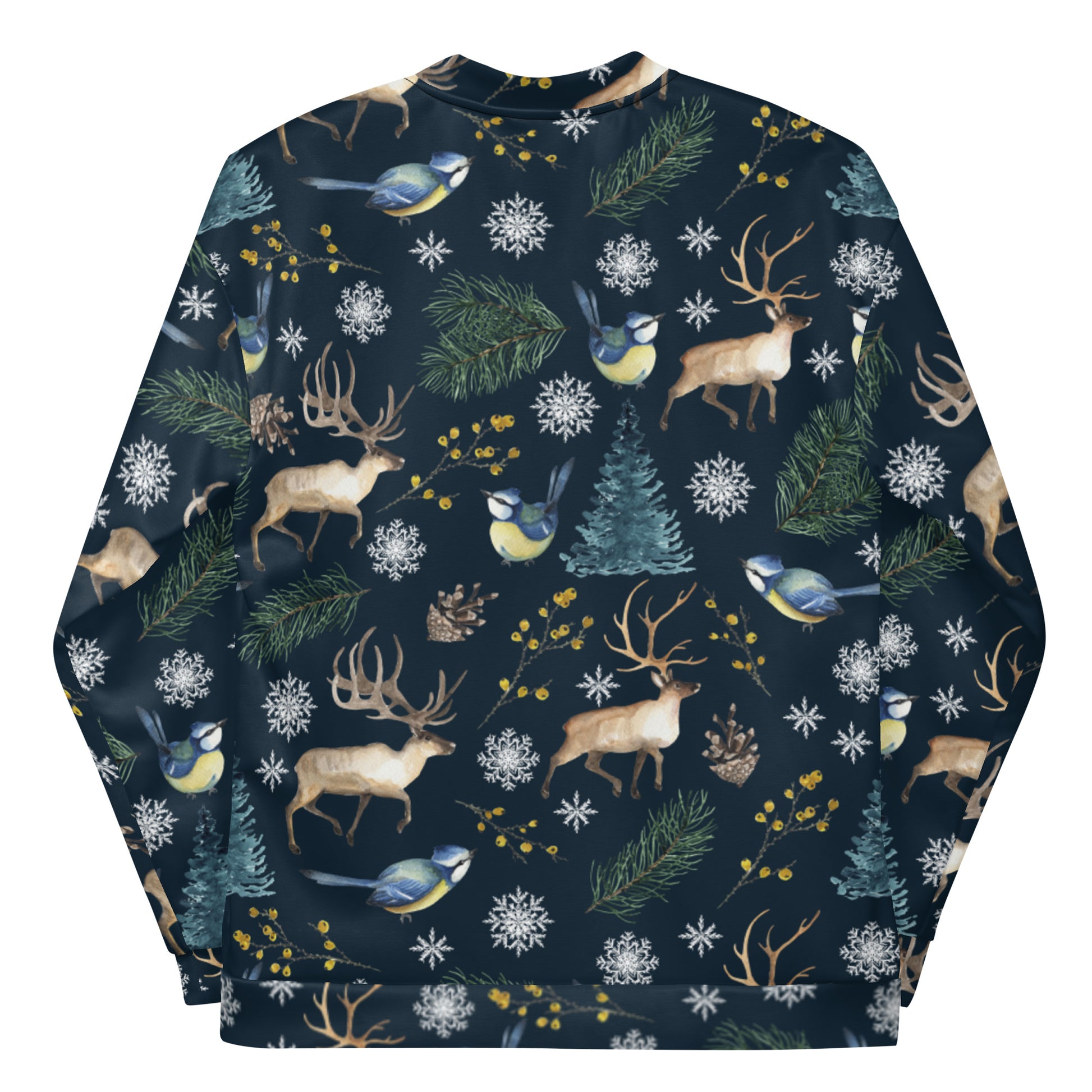Porot ja Sinitiaiset (Reindeers and Blue Tits) - Unisex Bomber Jacket - Coats & Jackets- Print N Stuff - [designed in Turku FInland]