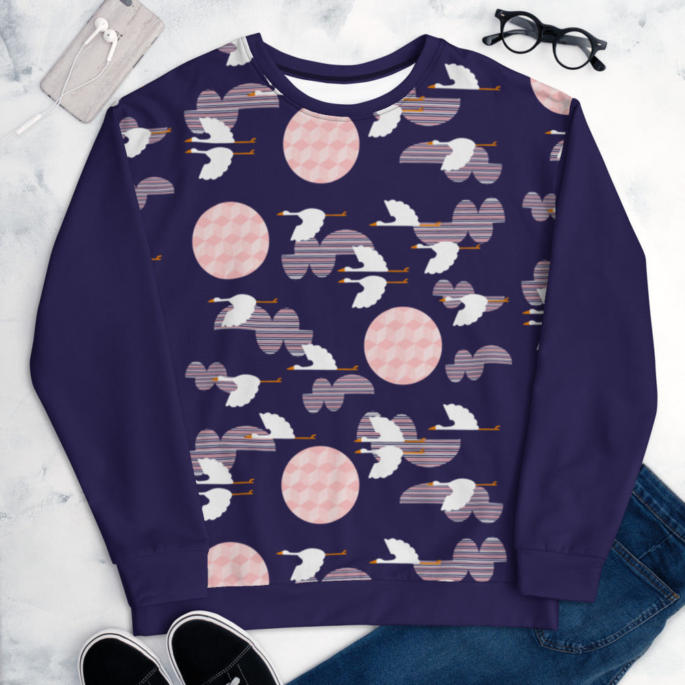 Midnight Storks - Unisex Sweatshirt - Long Sleeve- Print N Stuff - [designed in Turku FInland]