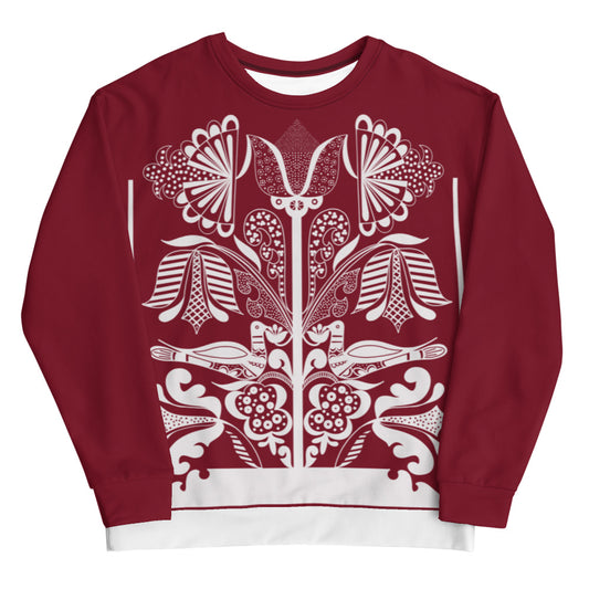 Lovely doves - Finnish Folklore print sweatshirt - Rich red - Long Sleeve- Print N Stuff - [designed in Turku FInland]