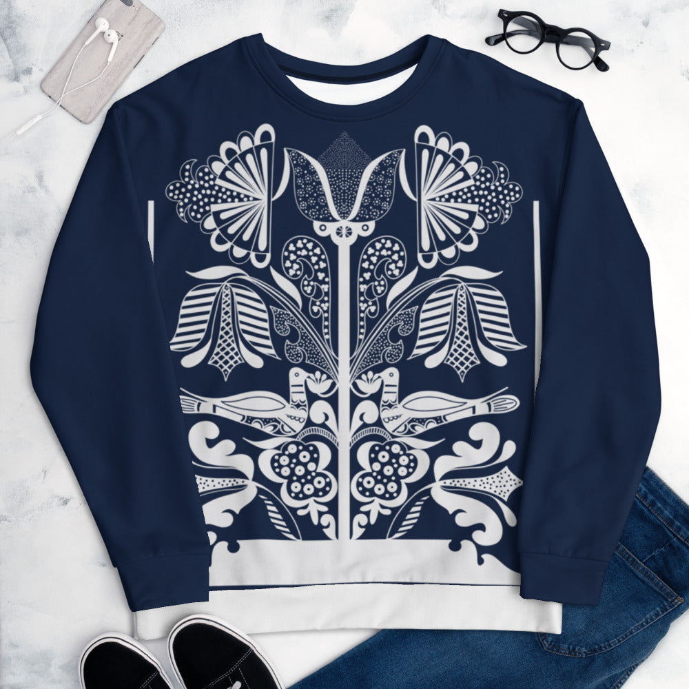 Lovely doves - Unisex Sweatshirt Navy - Long Sleeve- Print N Stuff - [designed in Turku FInland]